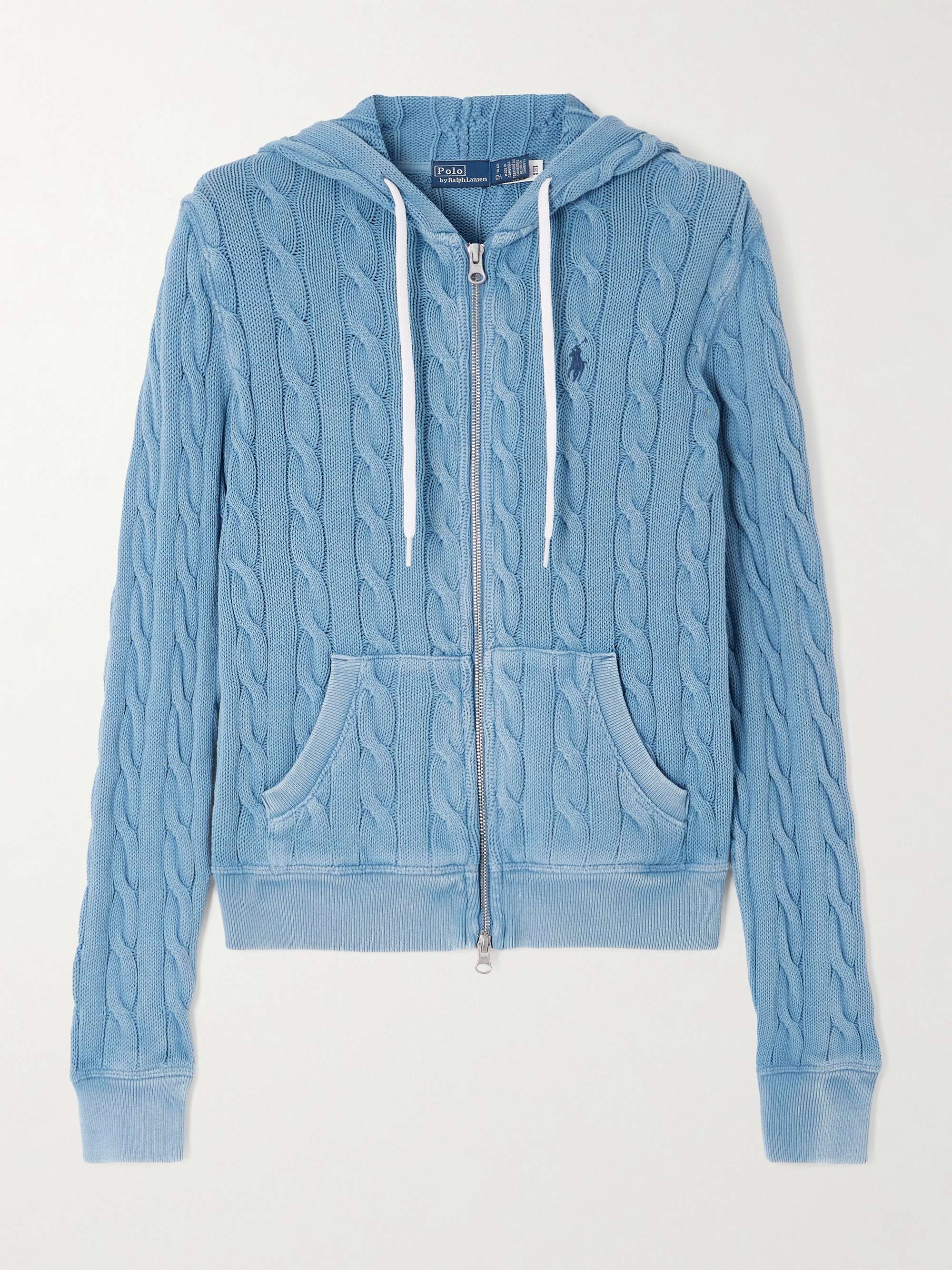 Hooded embroidered cable-knit cotton cardigan view