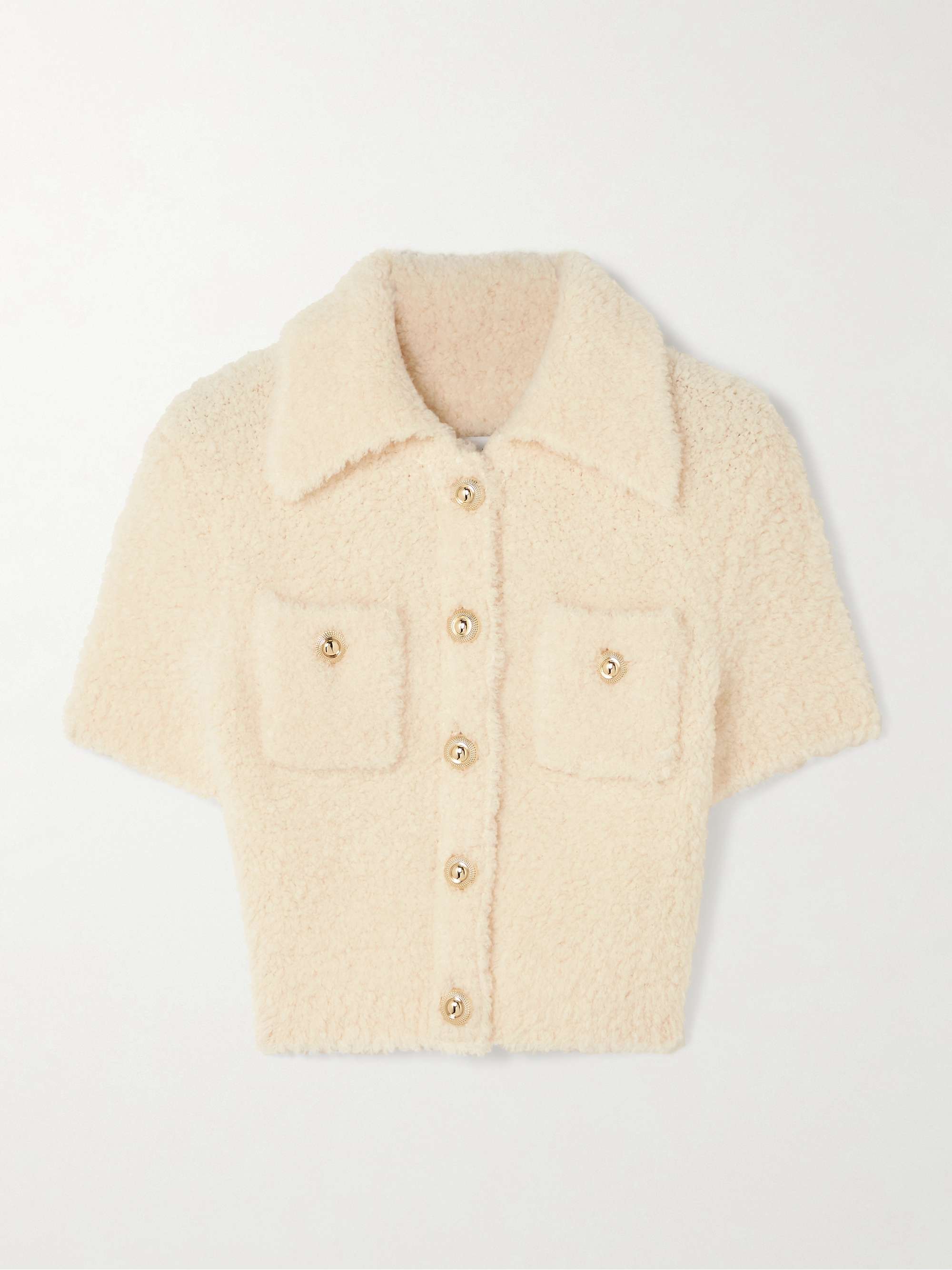 Cropped embellished wool-blend bouclé top view