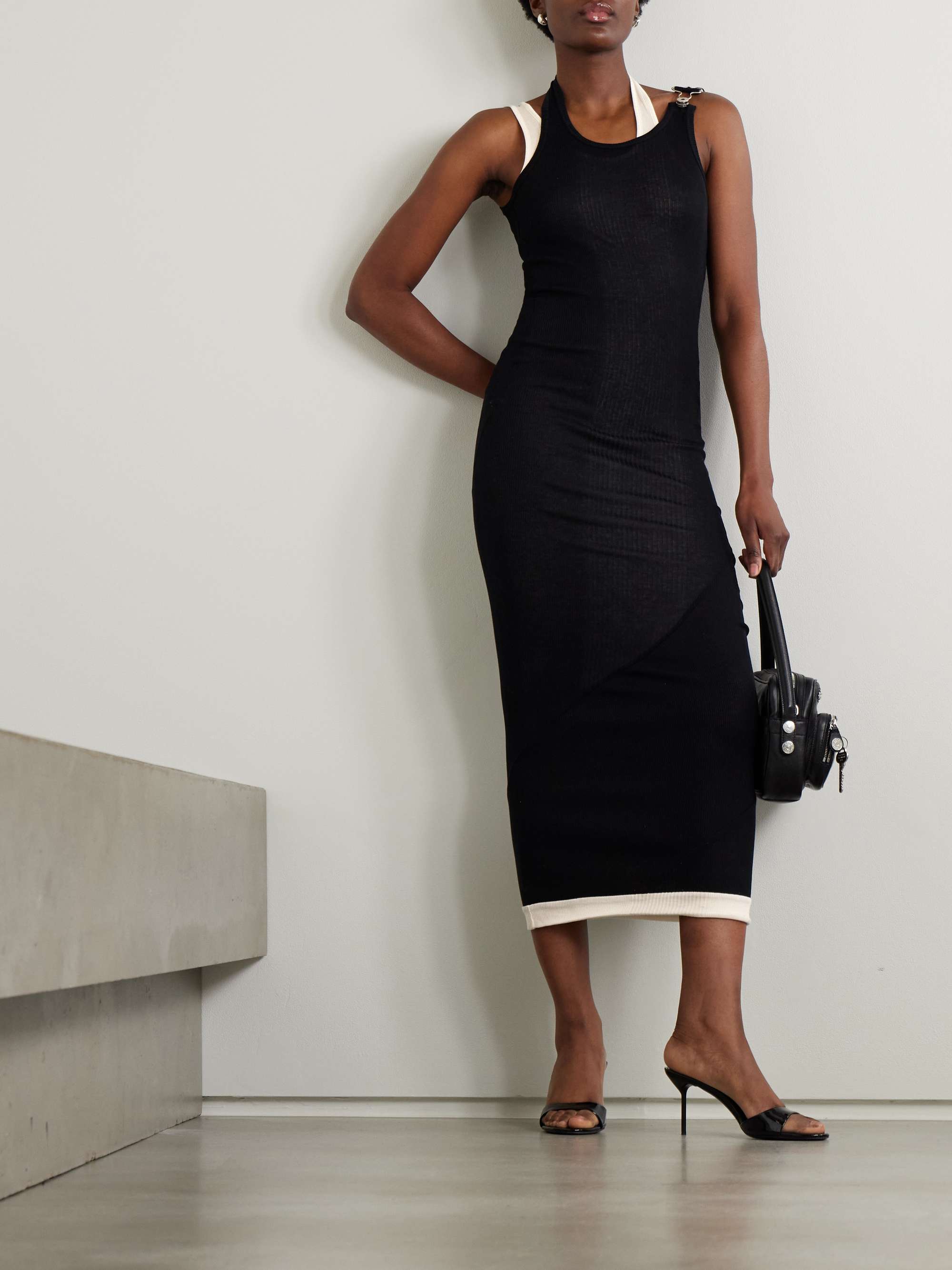 Layered buckled ribbed cotton-jersey maxi dress view