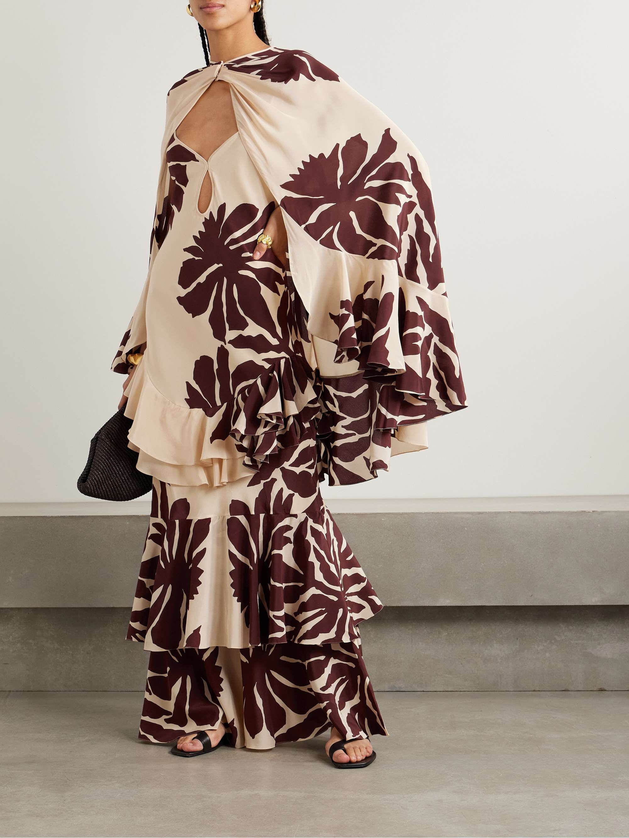 Aromatic Garden ruffled printed silk crepe de chine cape view