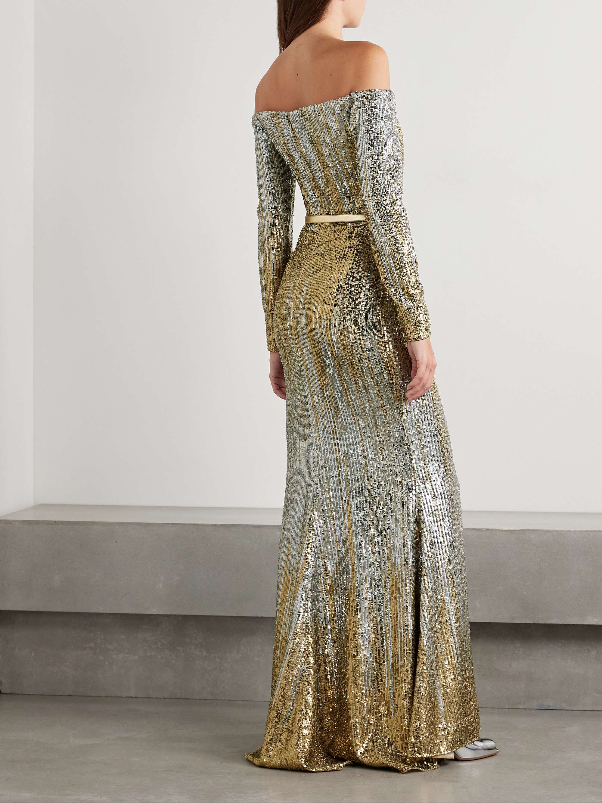 Off-the-shoulder sequin-embellished silk-blend tulle gown view
