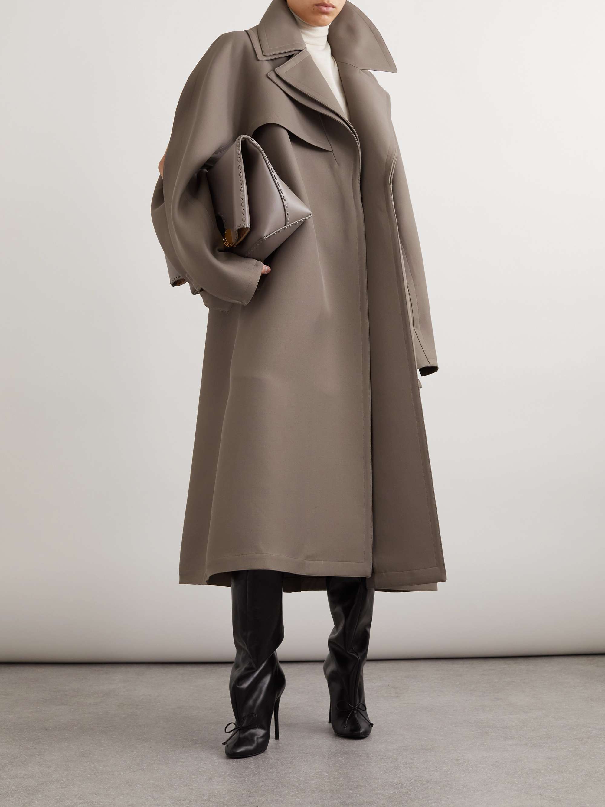 Oversized layered wool-blend twill coat view