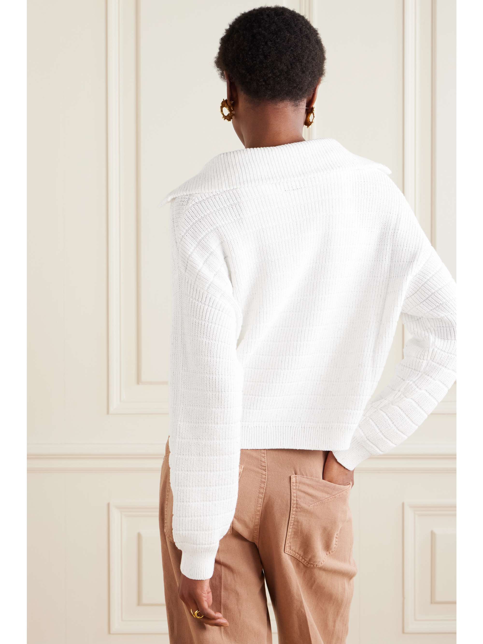 Sequined cotton-blend polo sweater view