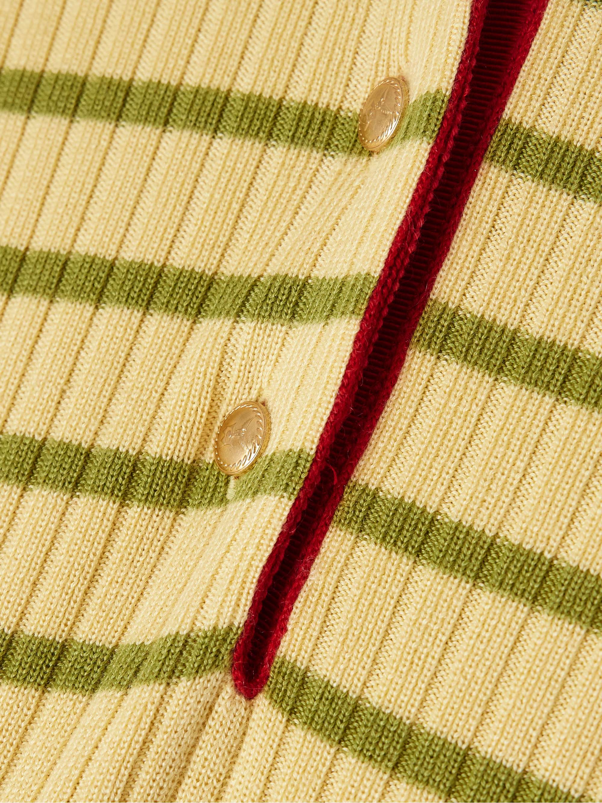 Striped ribbed wool, silk and cashmere-blend polo shirt view