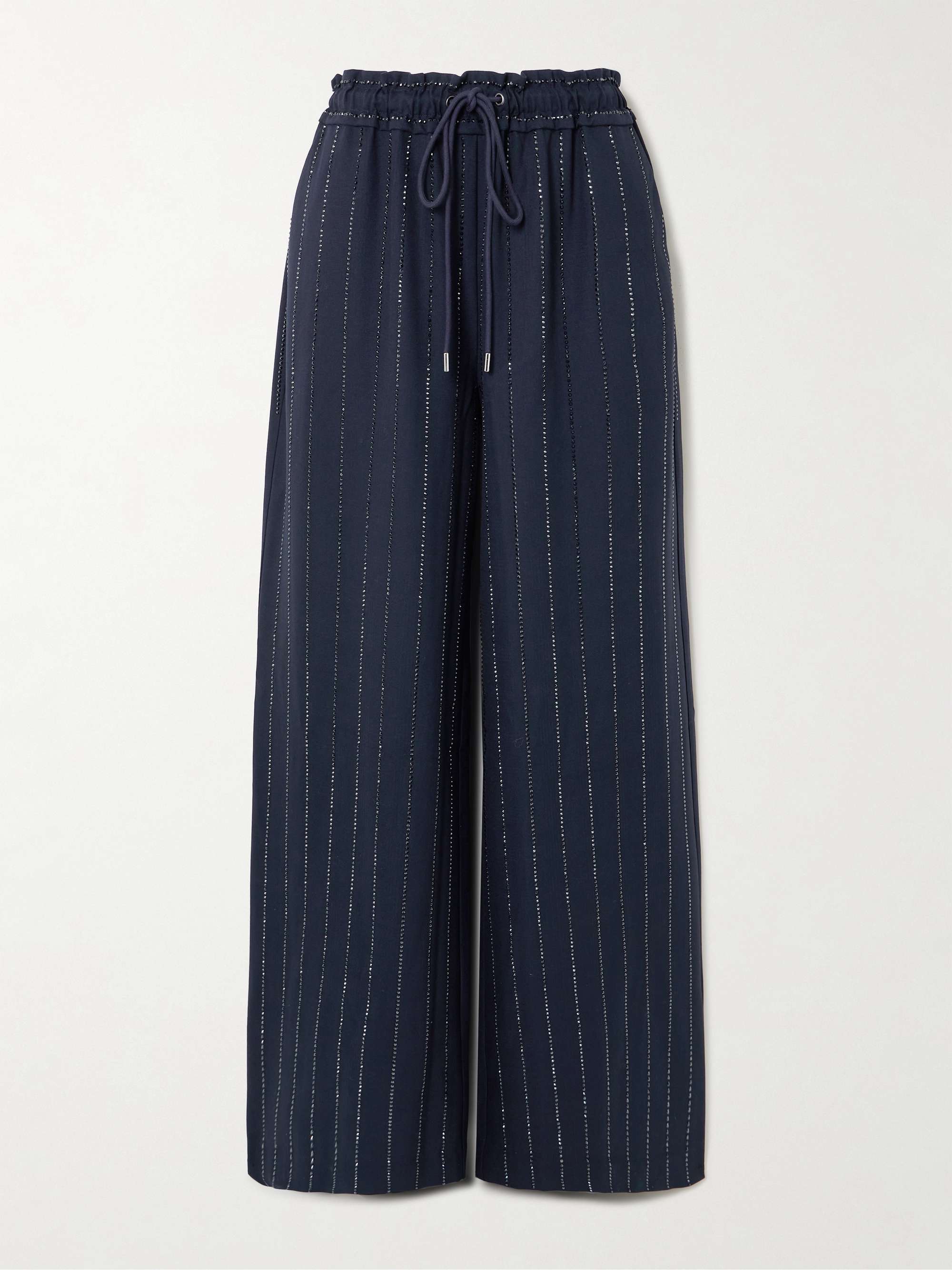 Crystal-embellished pinstriped wide-leg crepe pants view