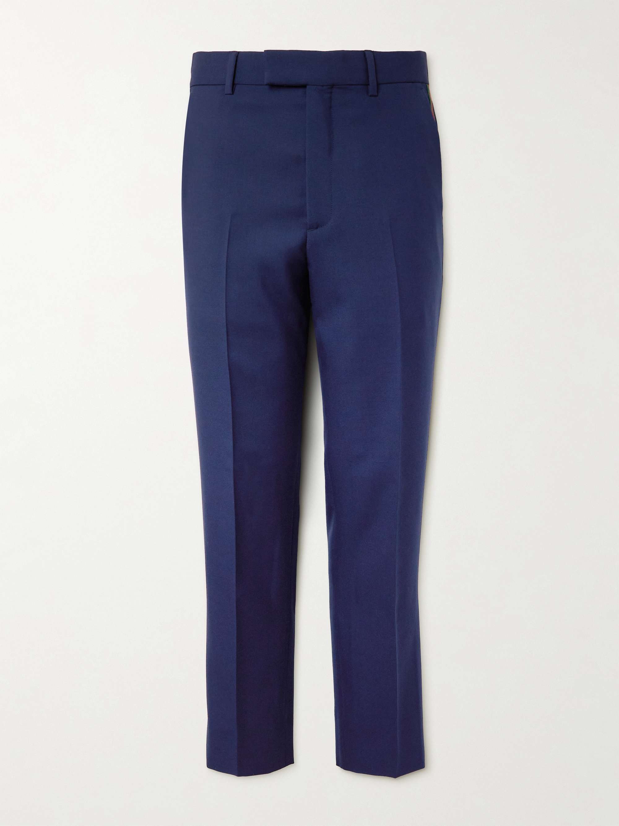Straight-Leg Logo-Appliquéd Webbing-Trimmed Wool and Mohair-Blend Twill Trousers view