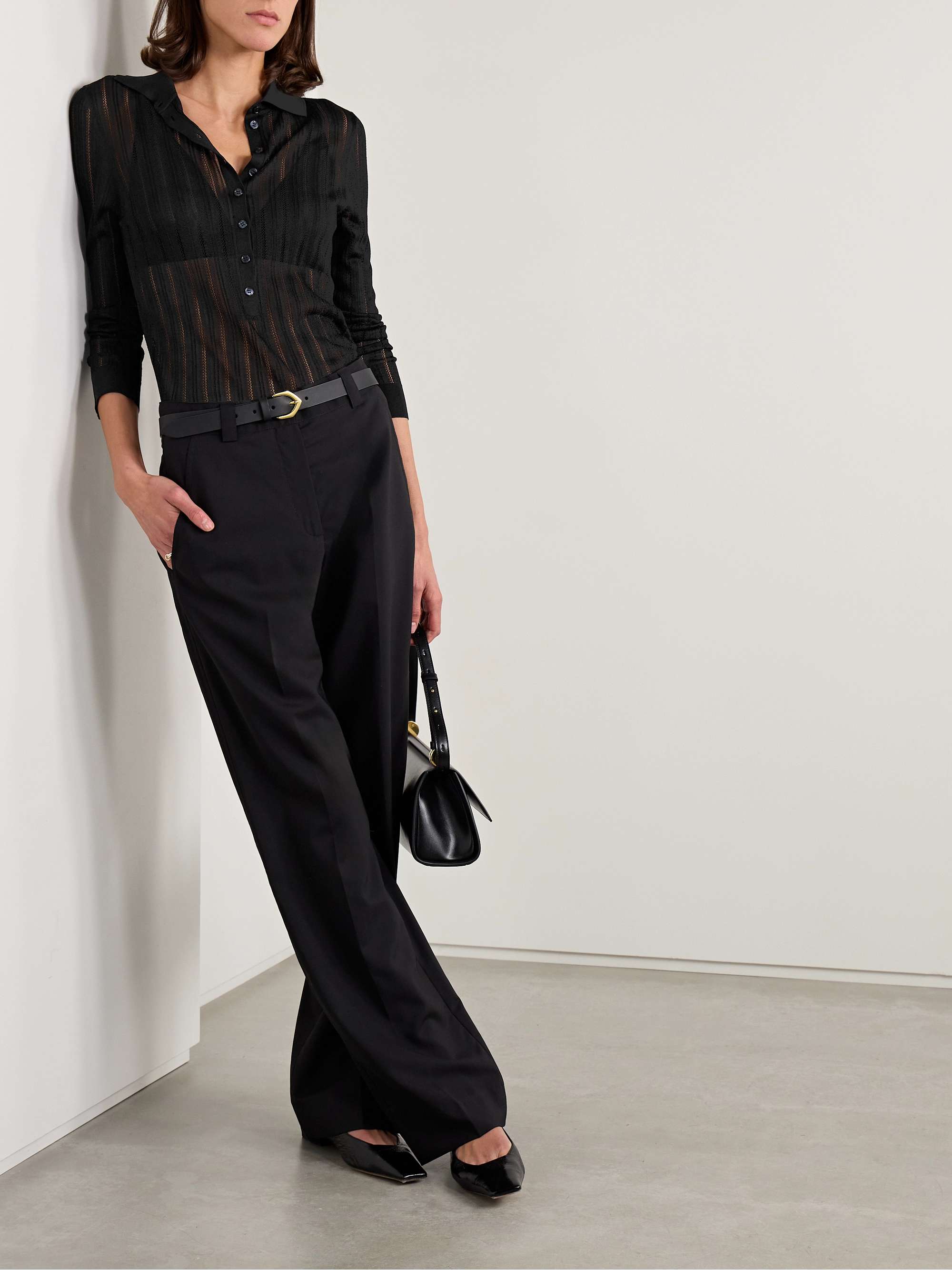 Lydia pointelle-knit mulberry silk polo sweater view