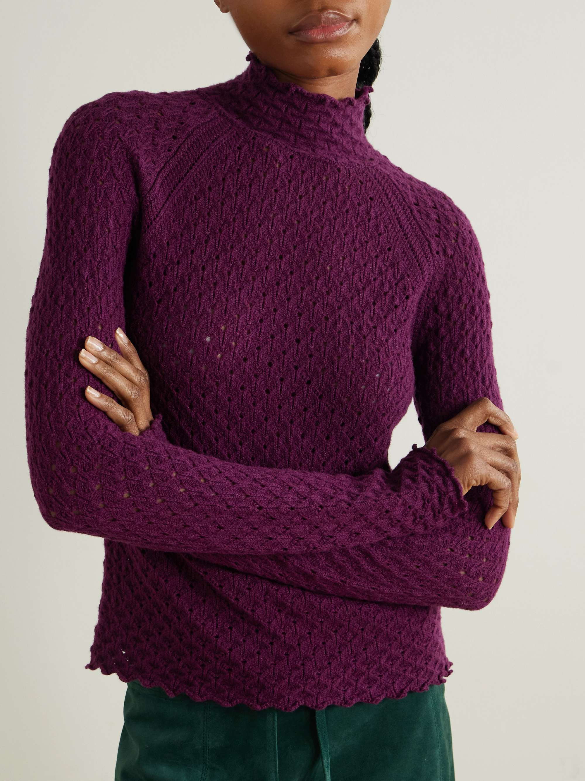 Open-knit wool and cashmere-blend turtleneck sweater view
