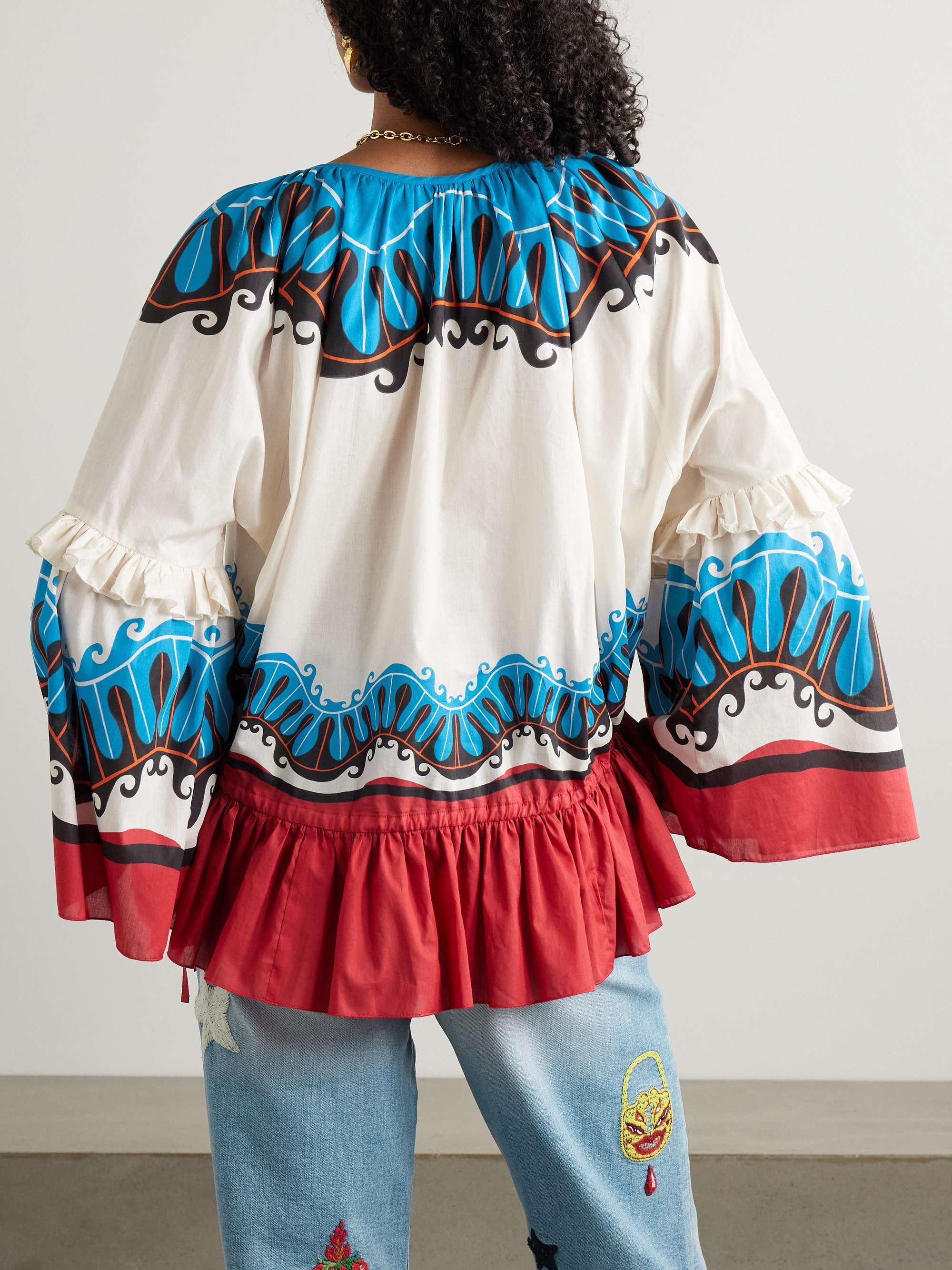 + MOTHER Boho tie-detailed printed cotton peplum blouse view