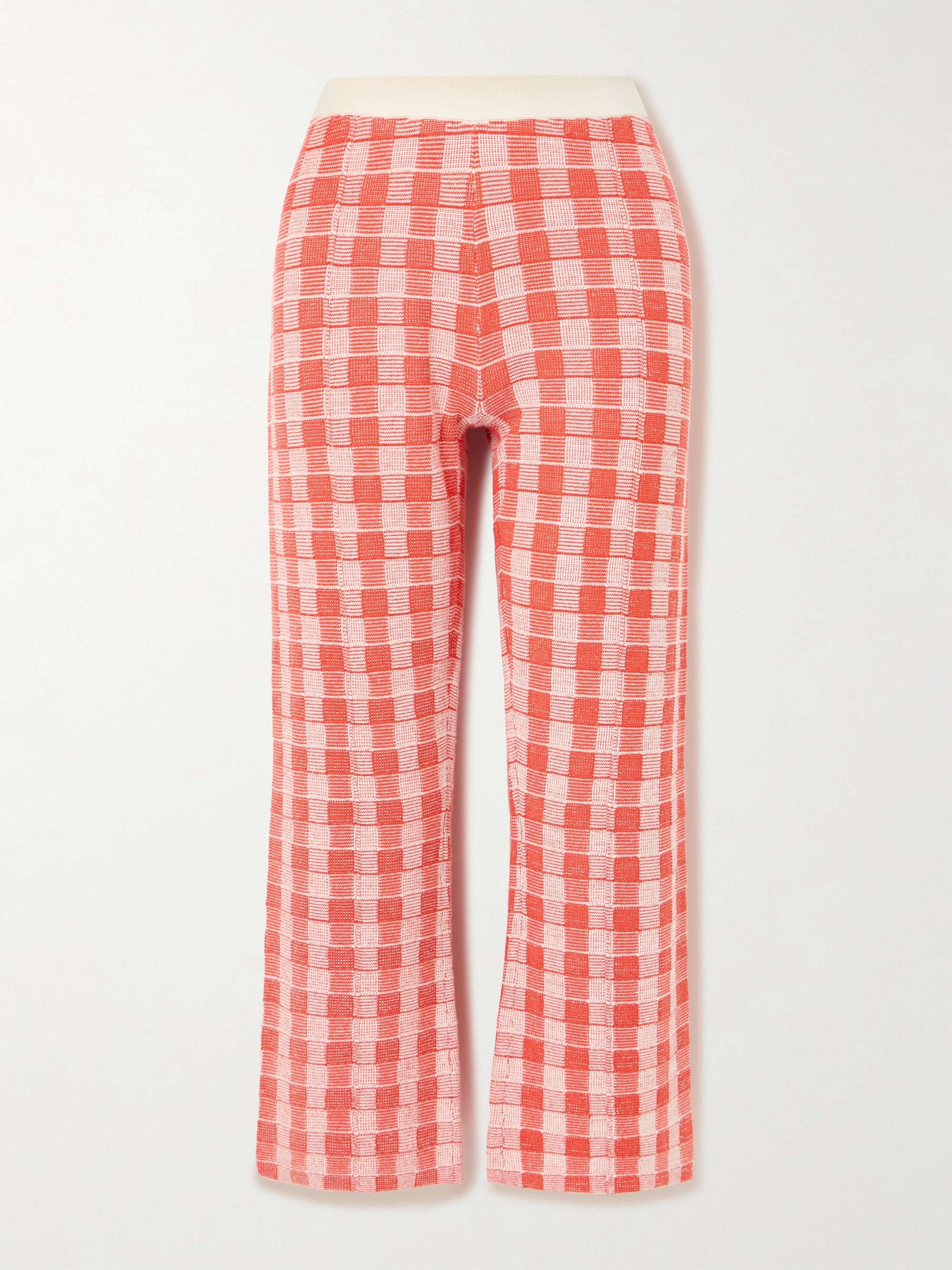 Gingham silk-blend flared pants view
