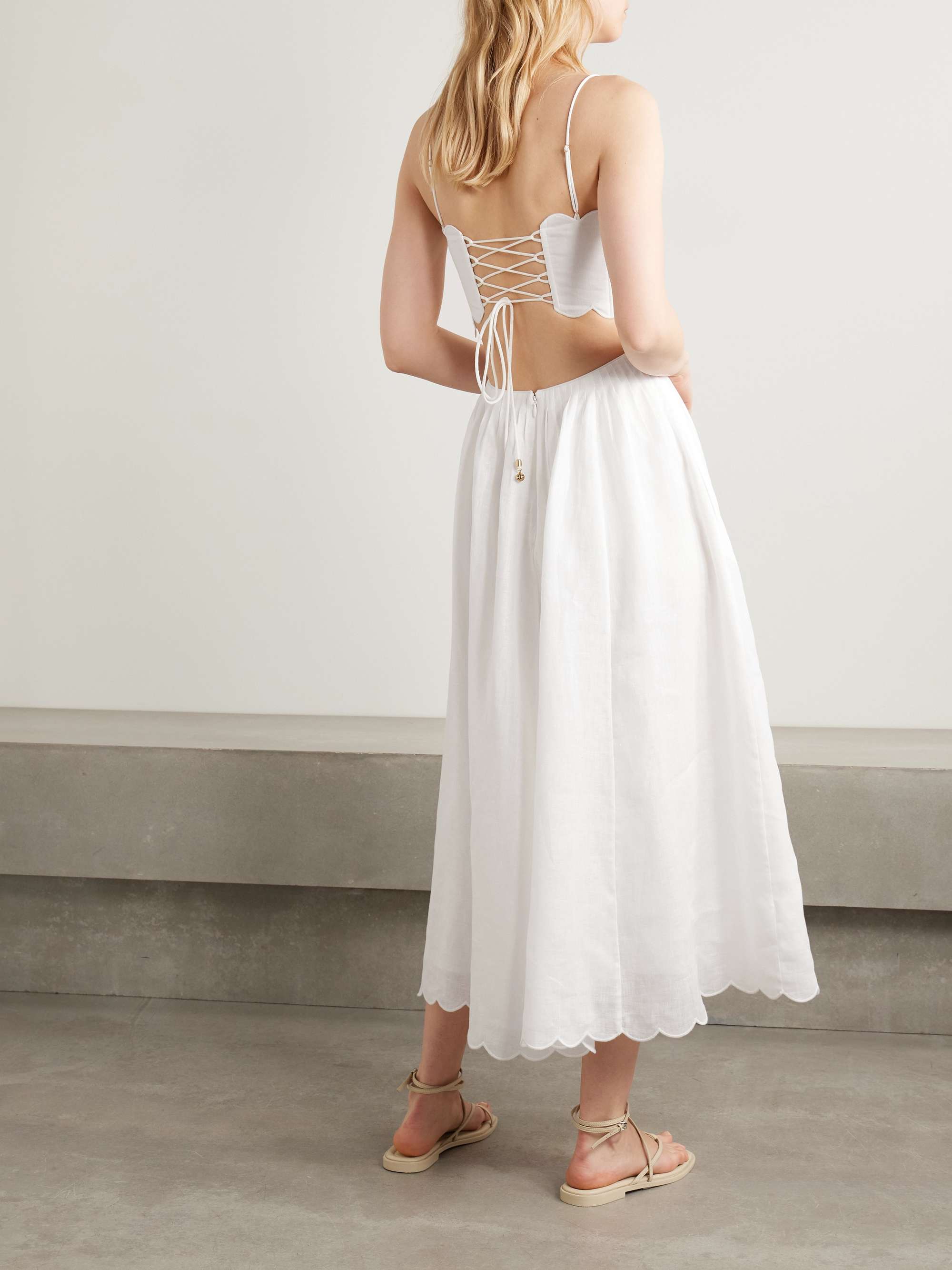 Rhiannon cutout pleated scalloped linen-voile midi dress view