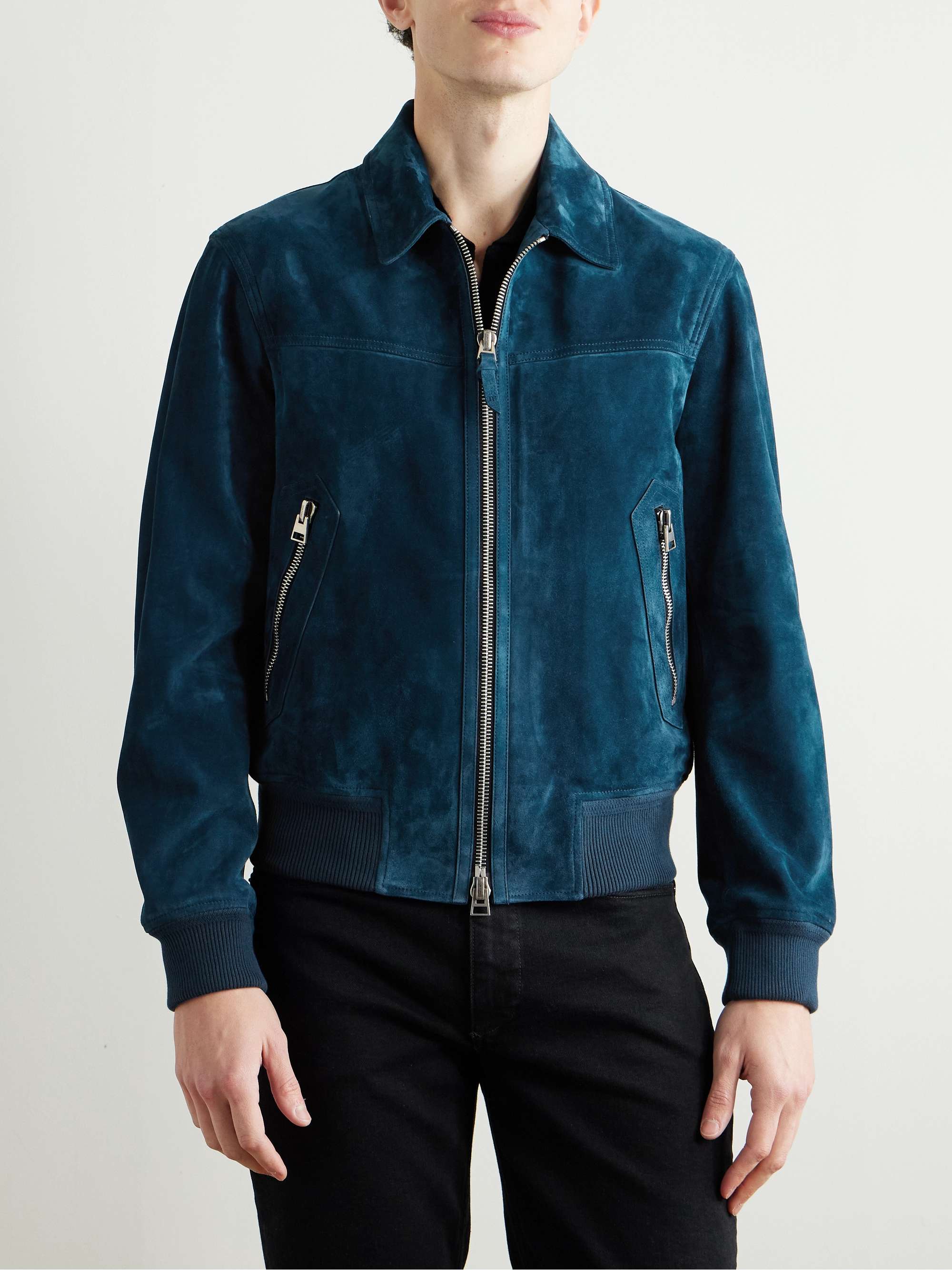 Slim-Fit Suede Bomber Jacket view