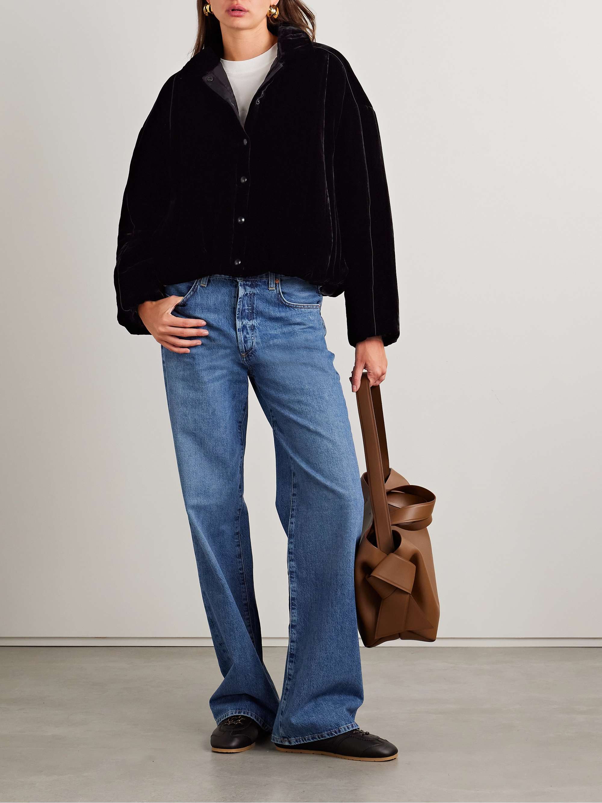 Celia satin-trimmed padded velvet jacket view
