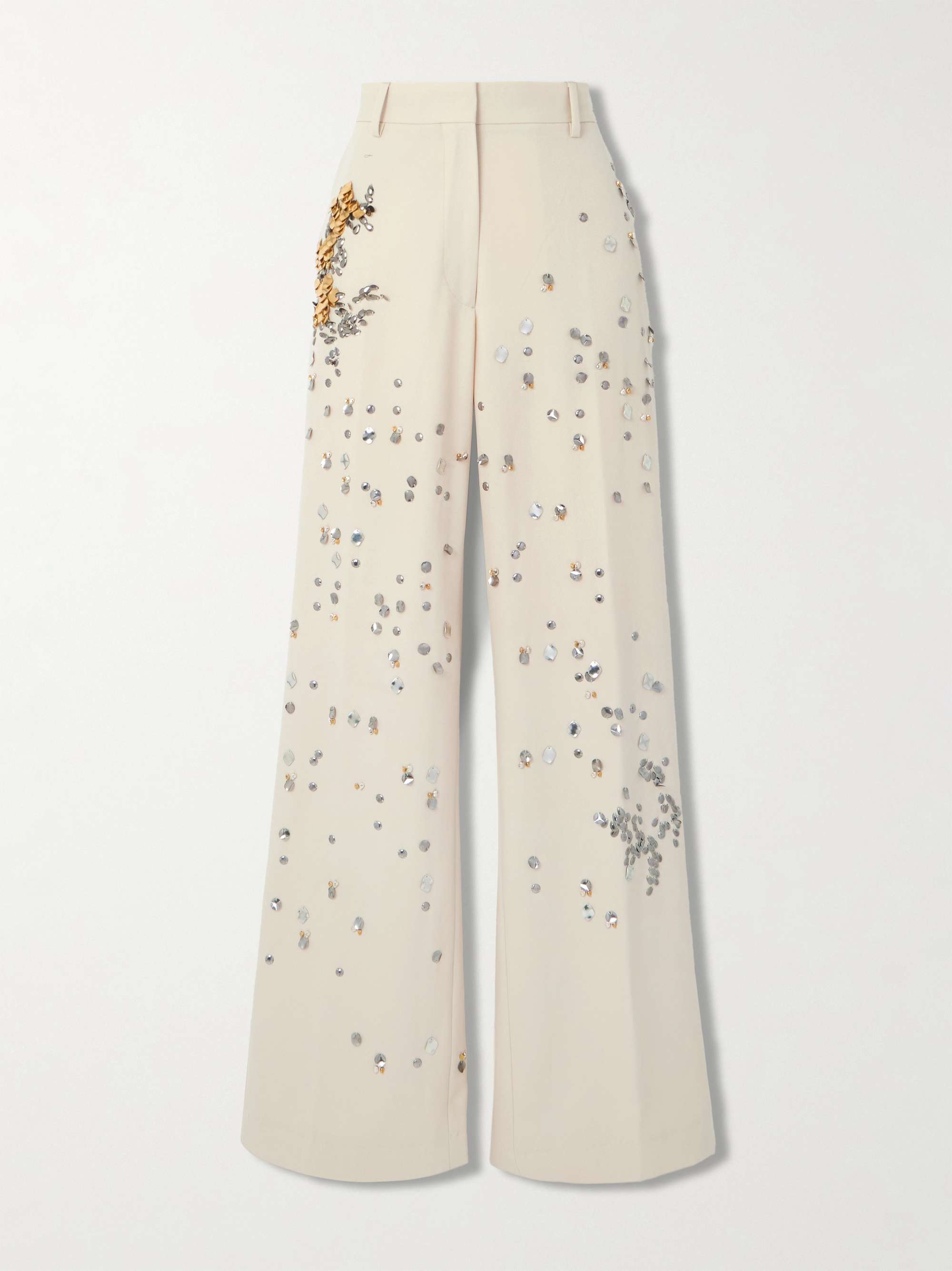 Embellished wool-twill wide-leg pants view