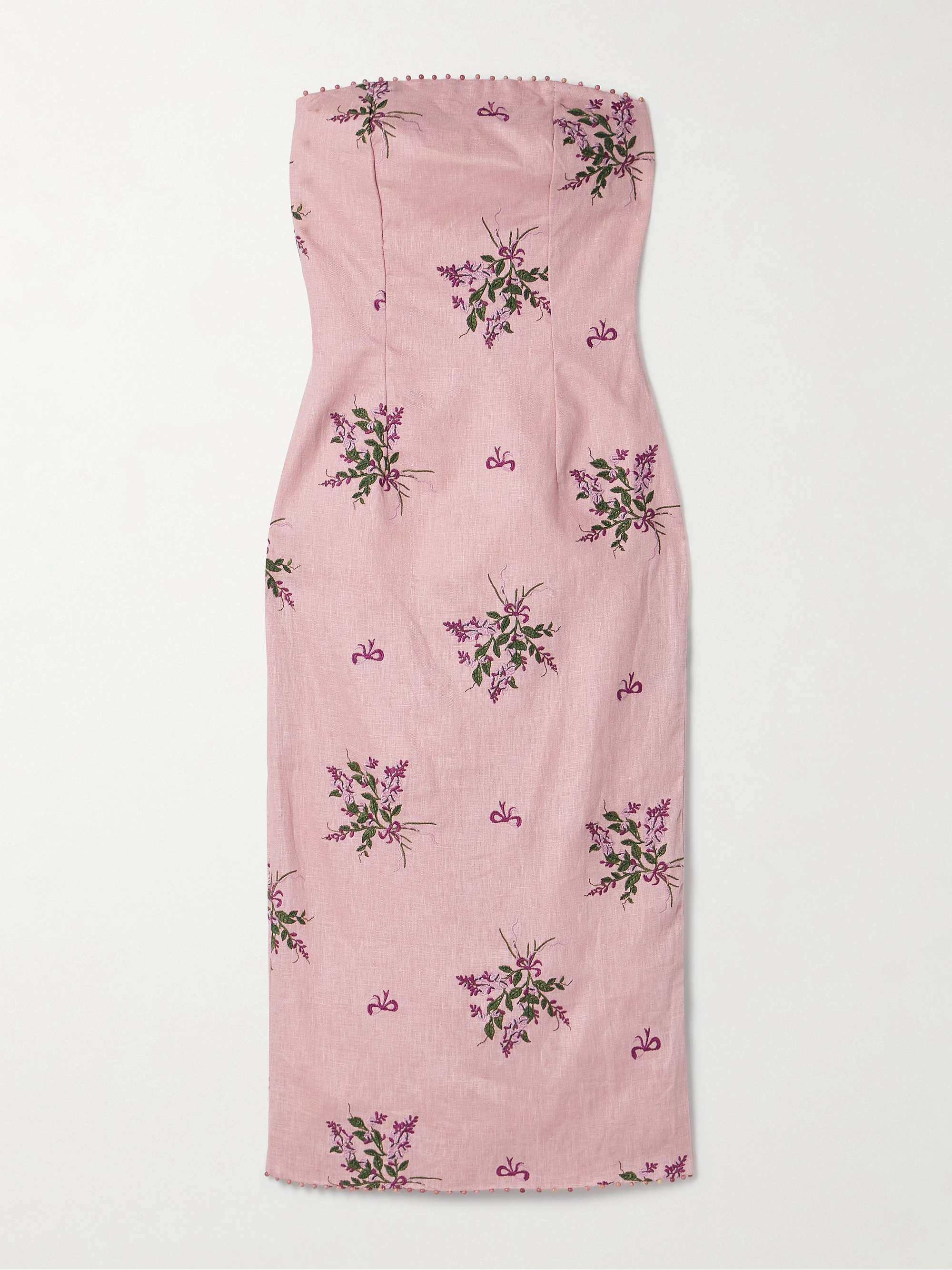 Armonía Wisteria strapless bead-embellished embroidered linen midi dress view
