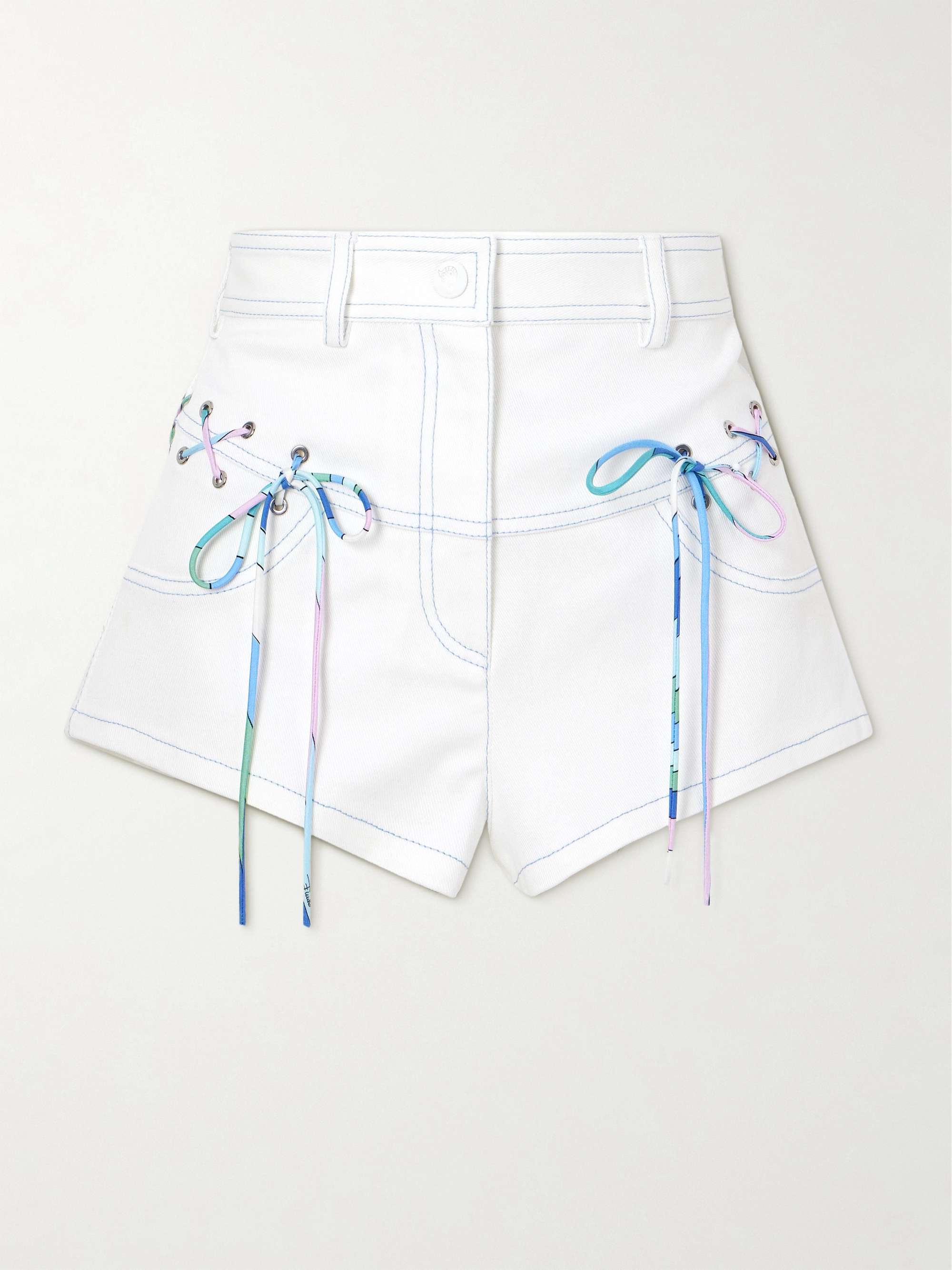 Printed silk-trimmed stretch-cotton gabardine shorts view