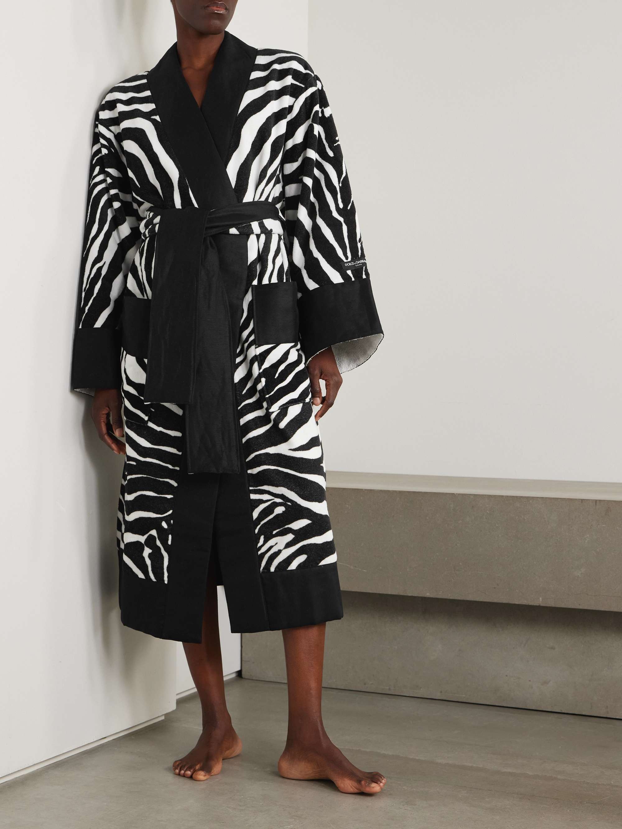Belted zebra-print cotton-terry robe view