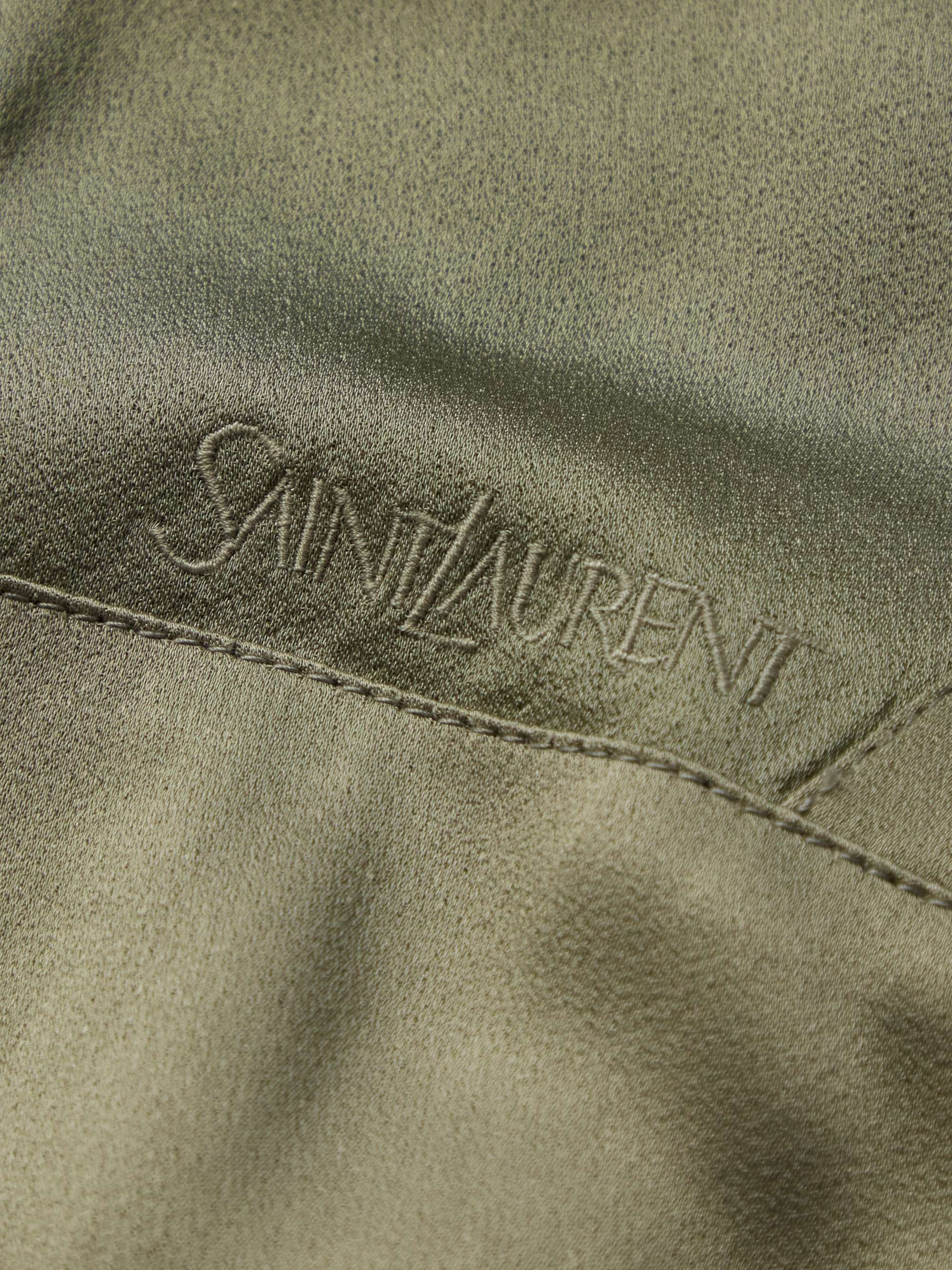 Logo-Embroidered Wool-Trimmed Satin Bomber Jacket view