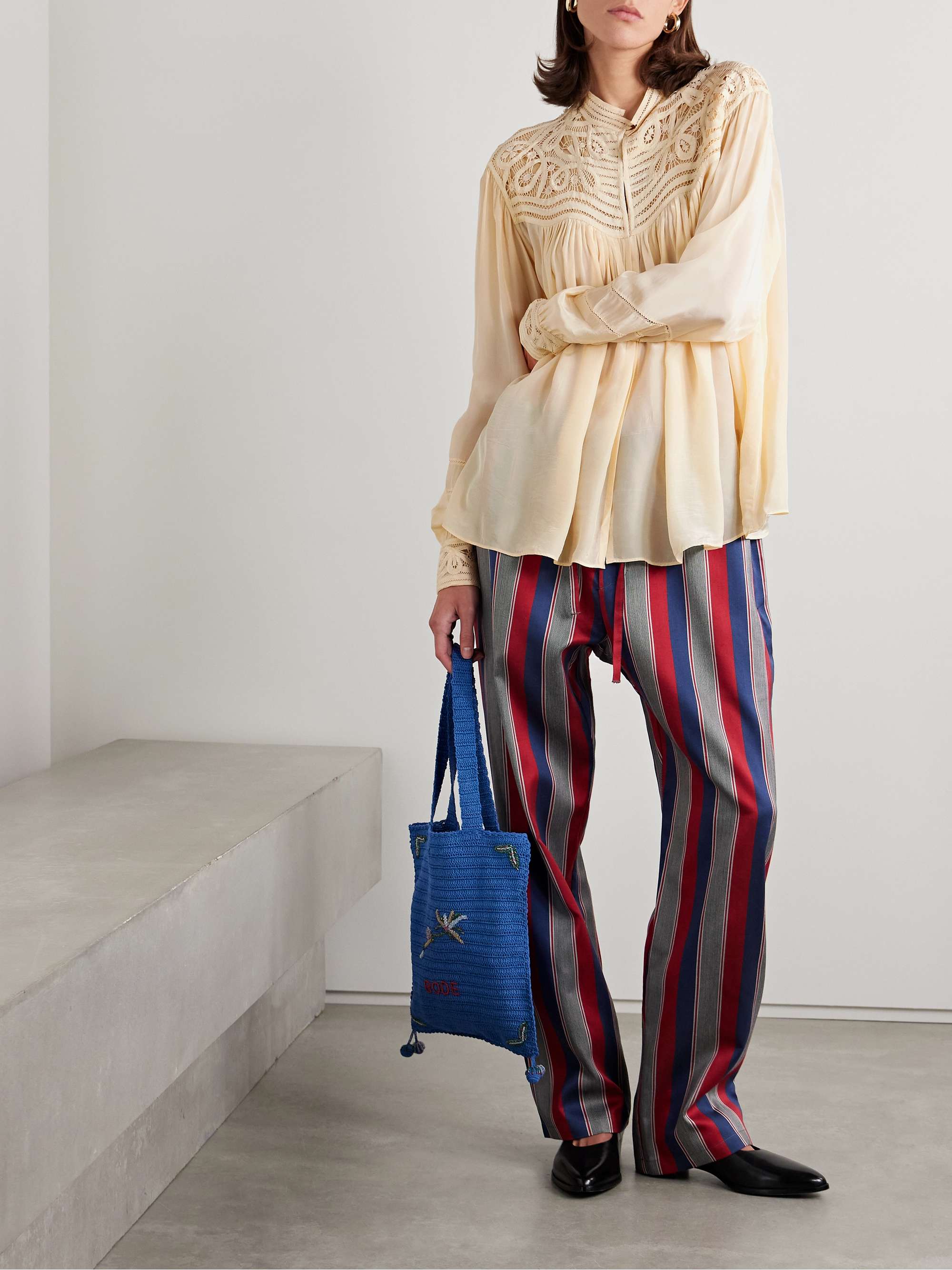Tippet pleated satin and guipure lace blouse view
