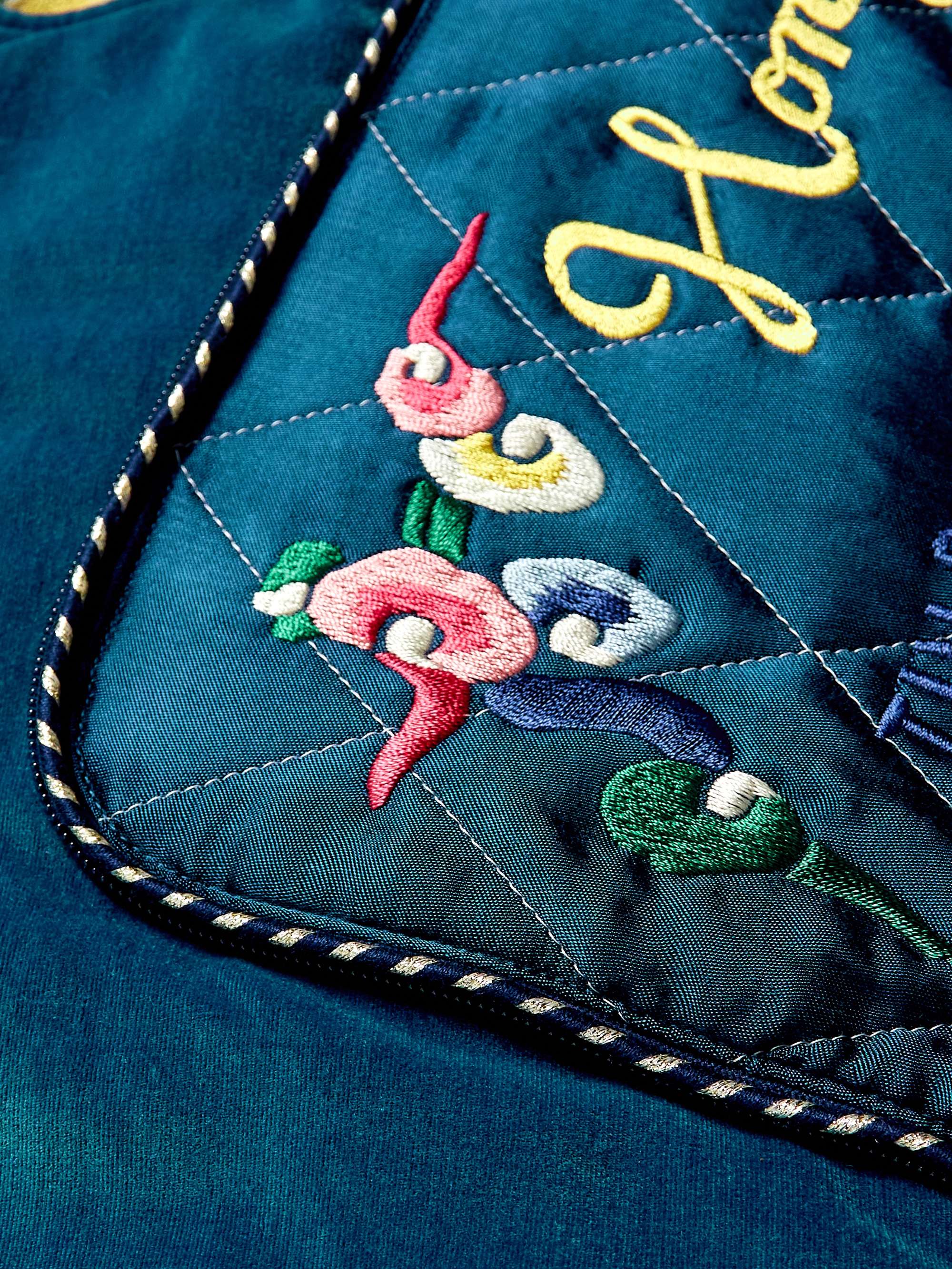 Embroidered Padded Cotton-Velvet and Satin Bomber Jacket view