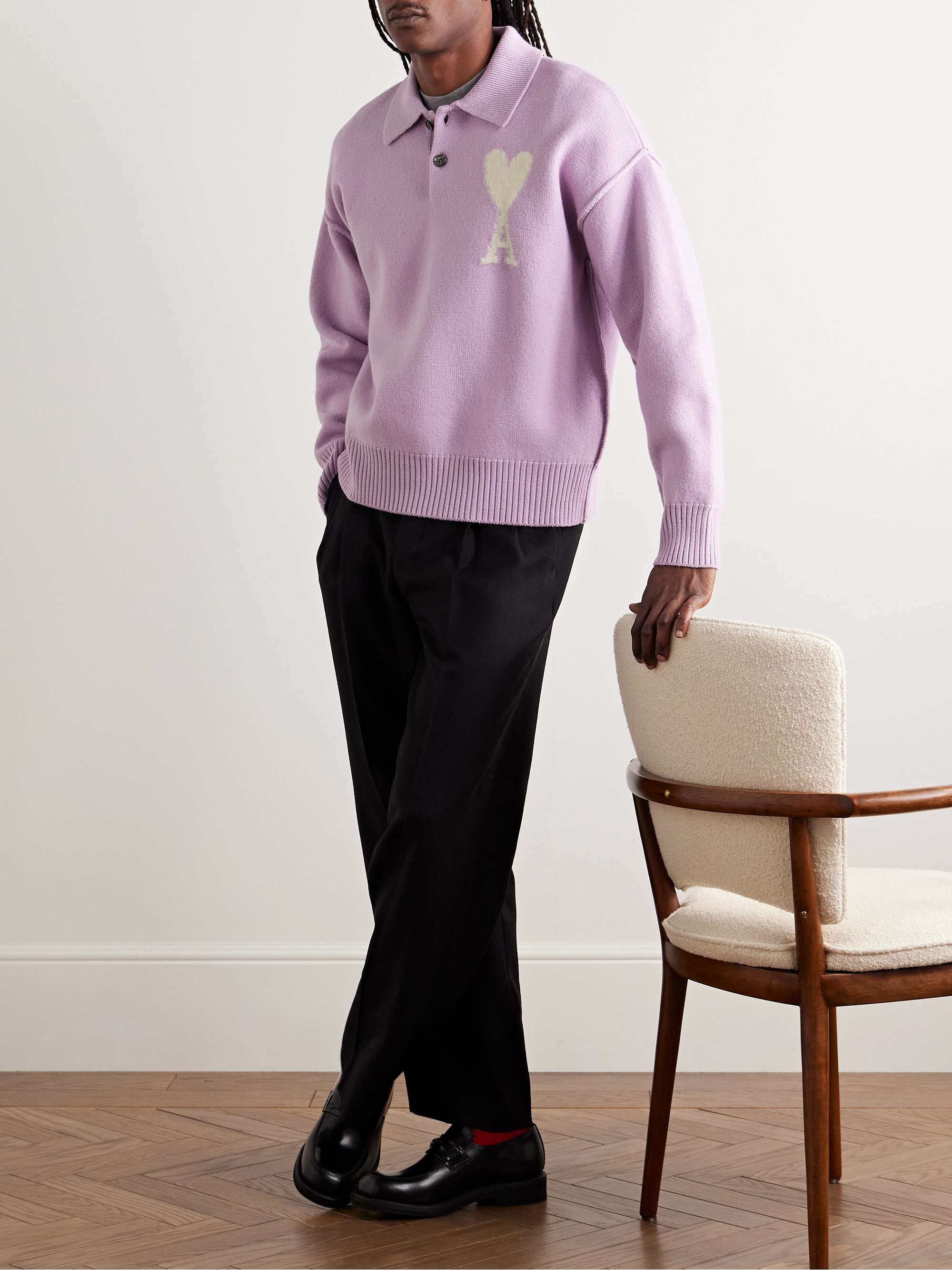 Logo-Intarsia Virgin Wool Polo Shirt view