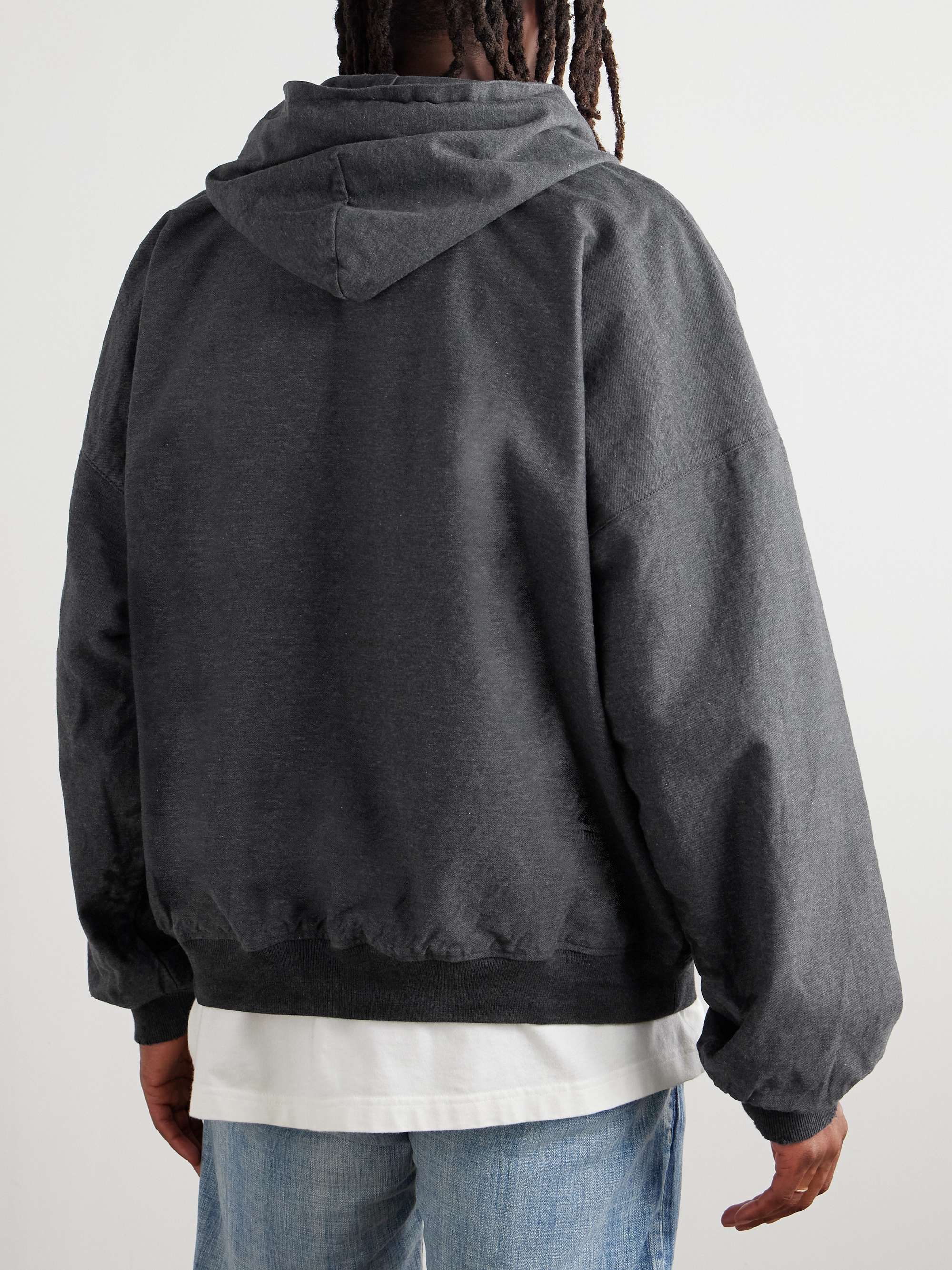 Logo-Embroidered Printed Denim Zip-Up Hoodie view