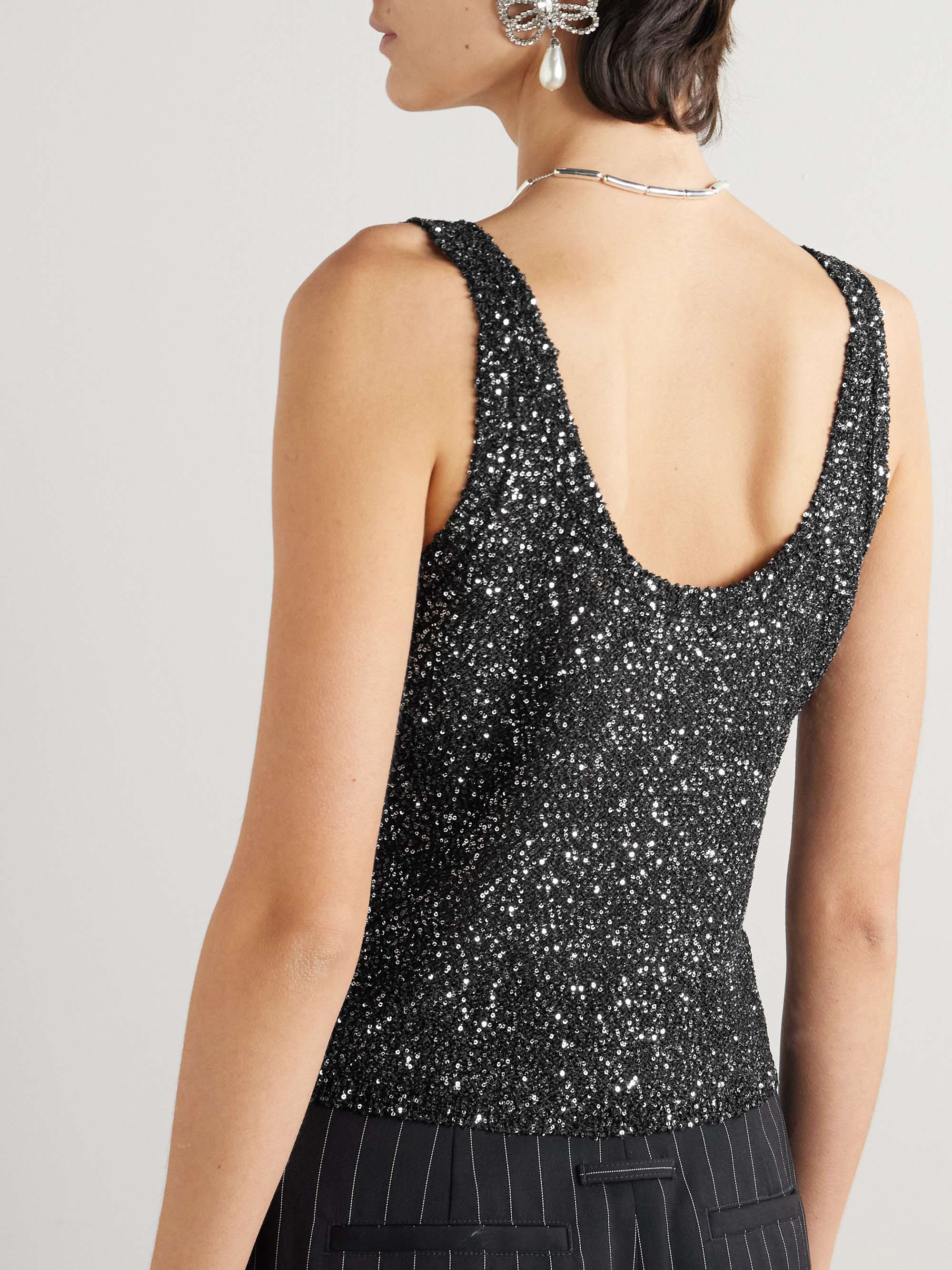 Tie-detailed sequined knitted tank view