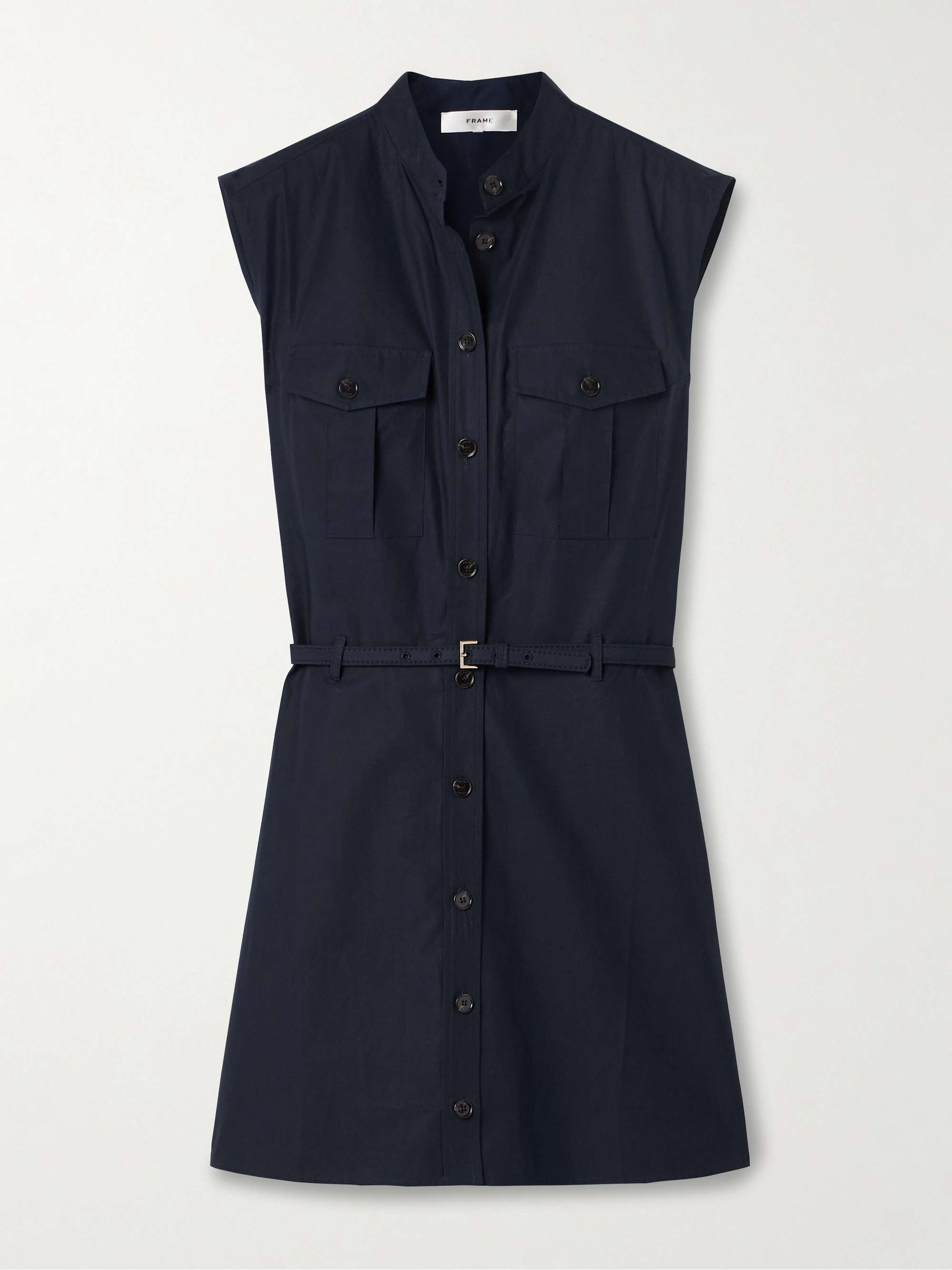 Belted cotton-poplin mini shirt dress view