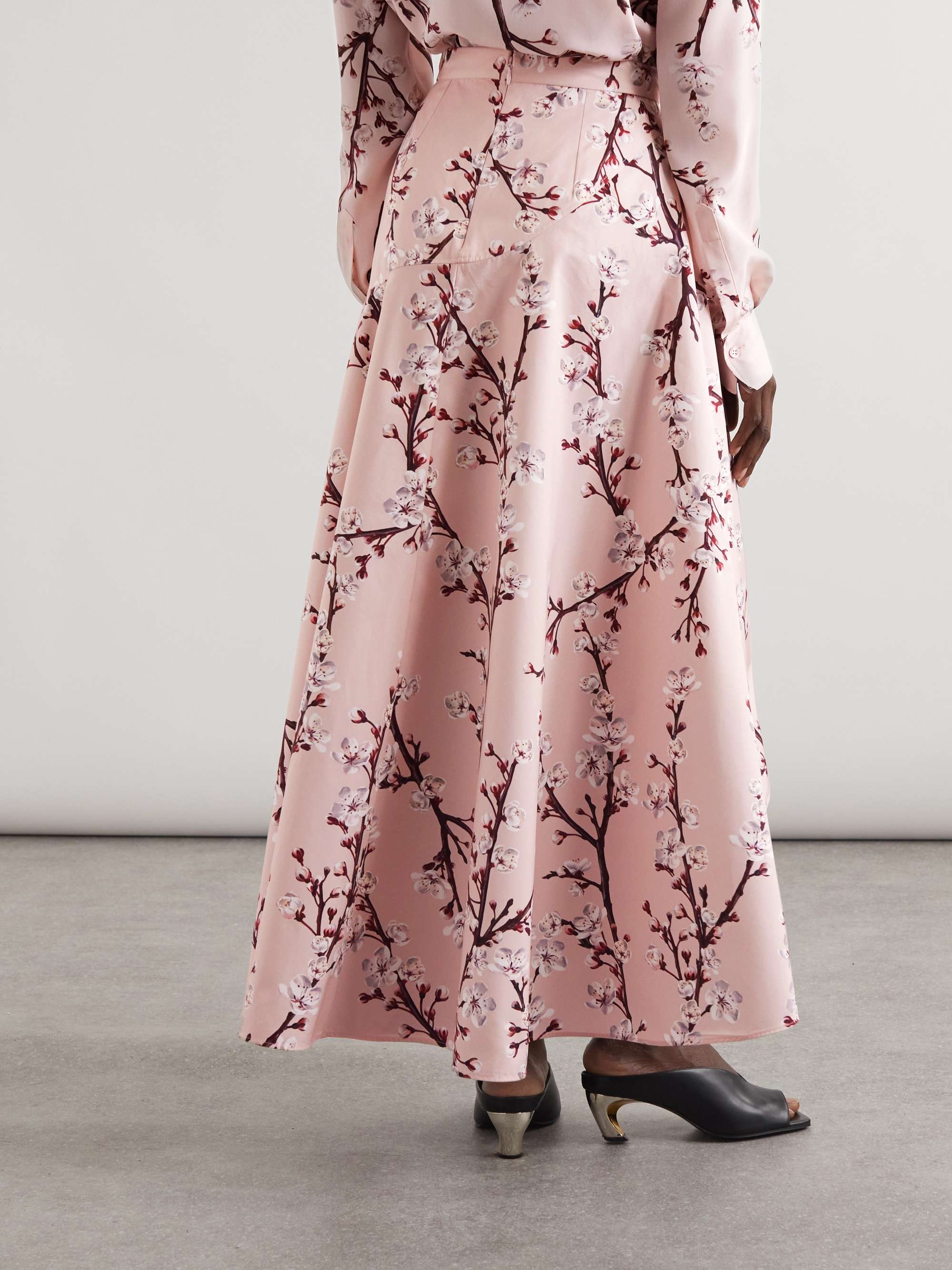 Asymmetric floral-print cotton-poplin skirt view