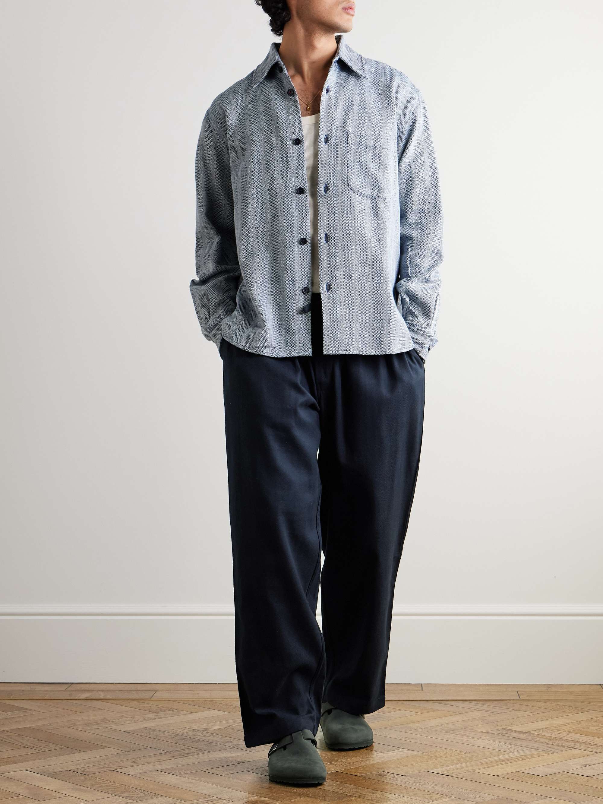 Vikram Wide-Leg Herringbone Cotton Drawstring Trousers view