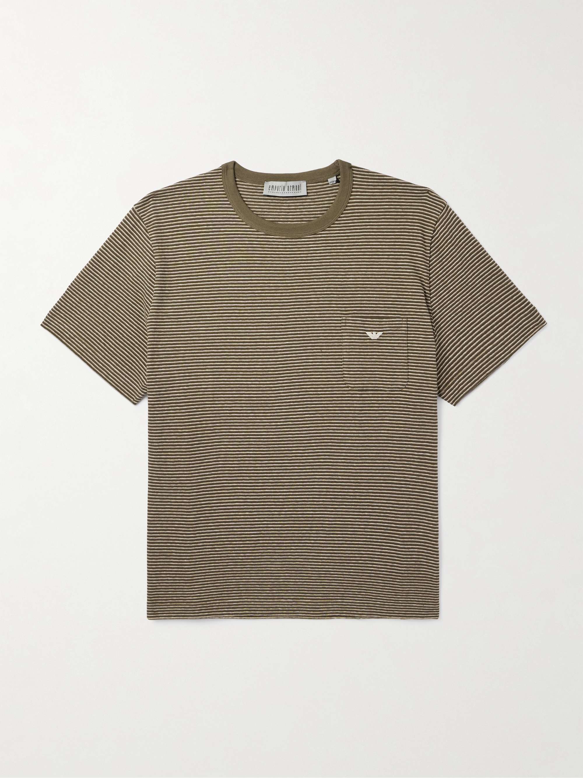 + Emporio Armani Logo-Embroidered Striped Cotton-Jersey T-Shirt view