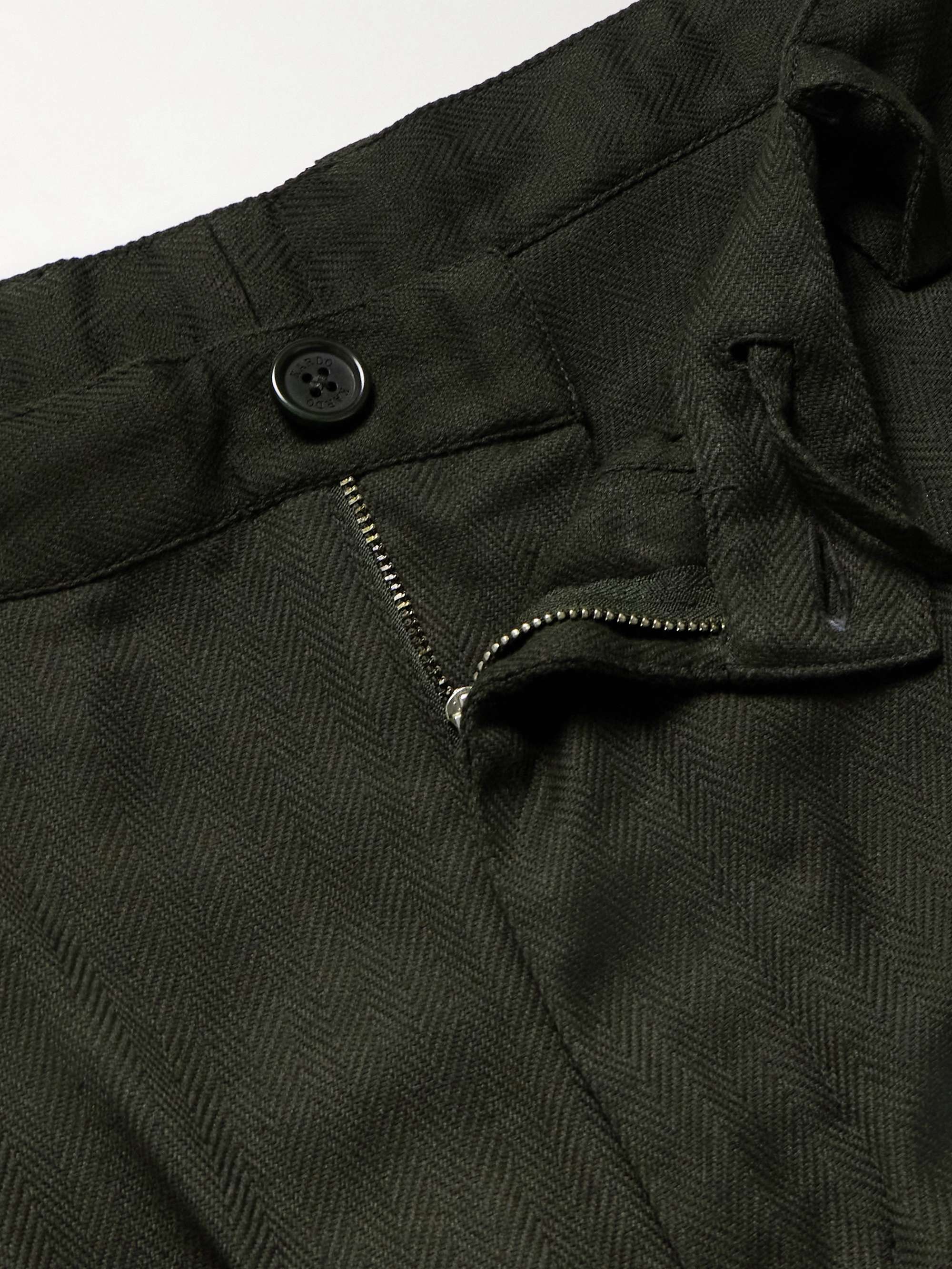 Antonio Wide-Leg Pleated Herringbone Cotton Trousers view