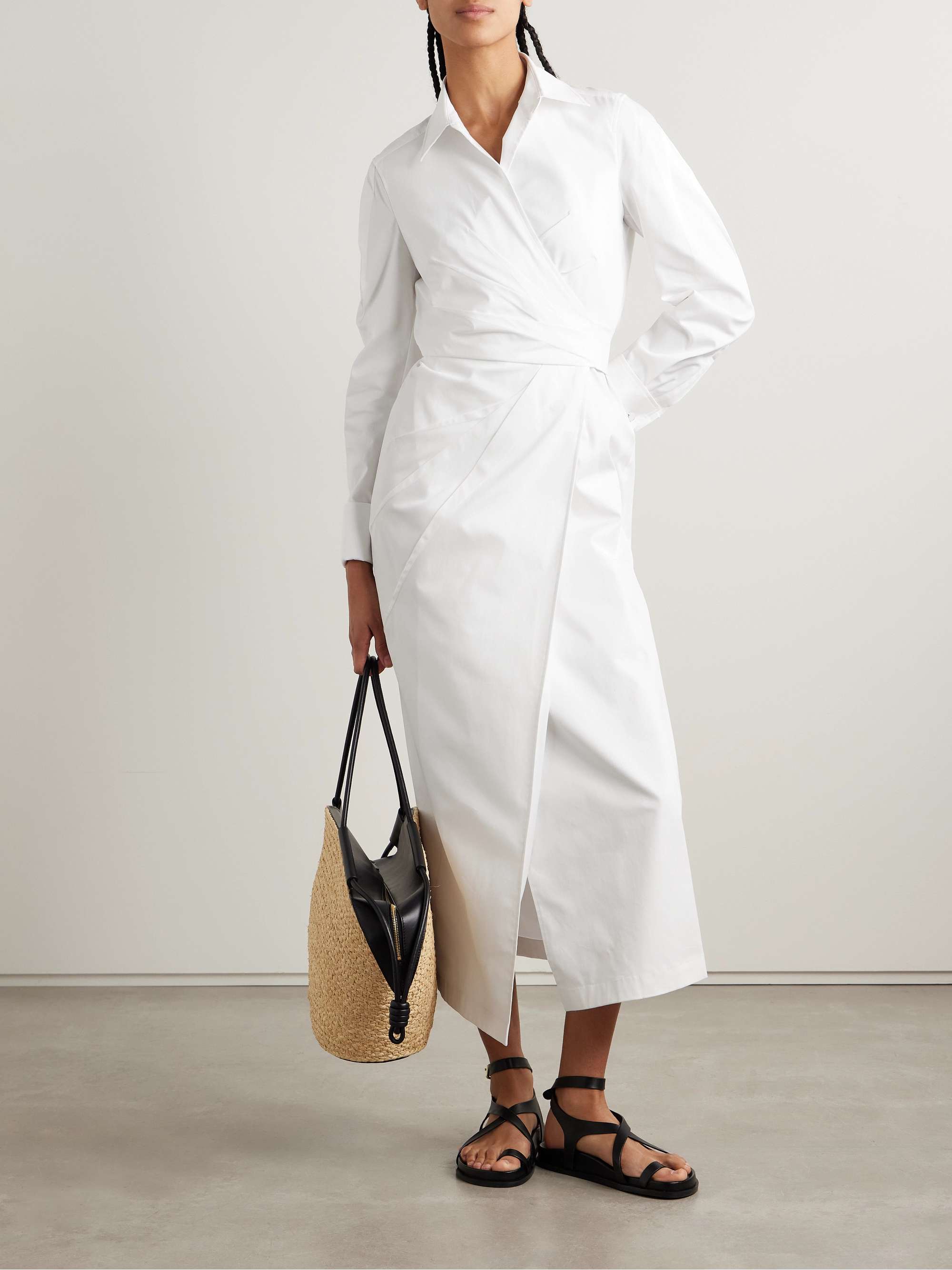 Cotton-blend poplin midi wrap shirt dress view