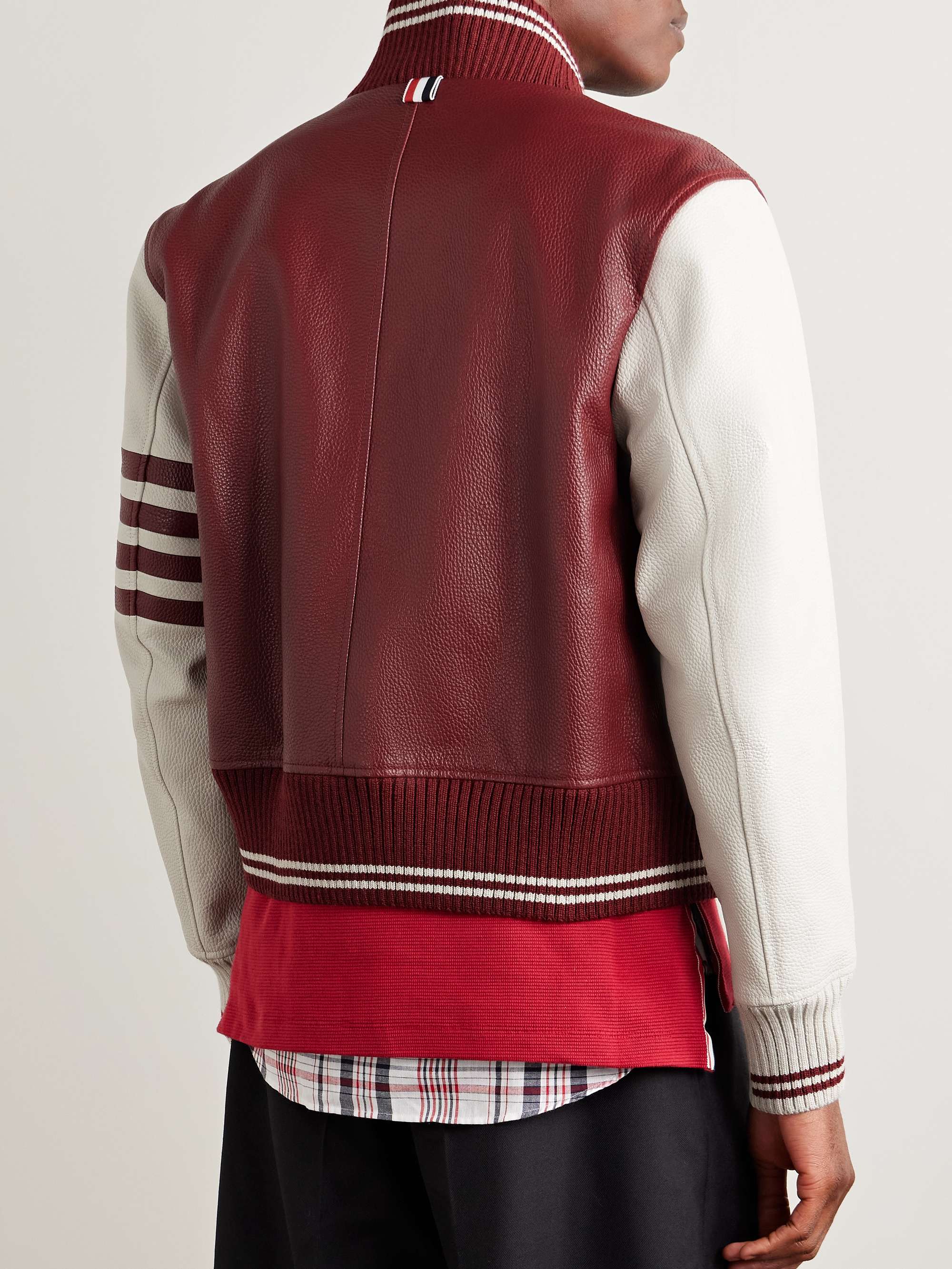 Striped Full-Grain Leather Bomber Jacket view