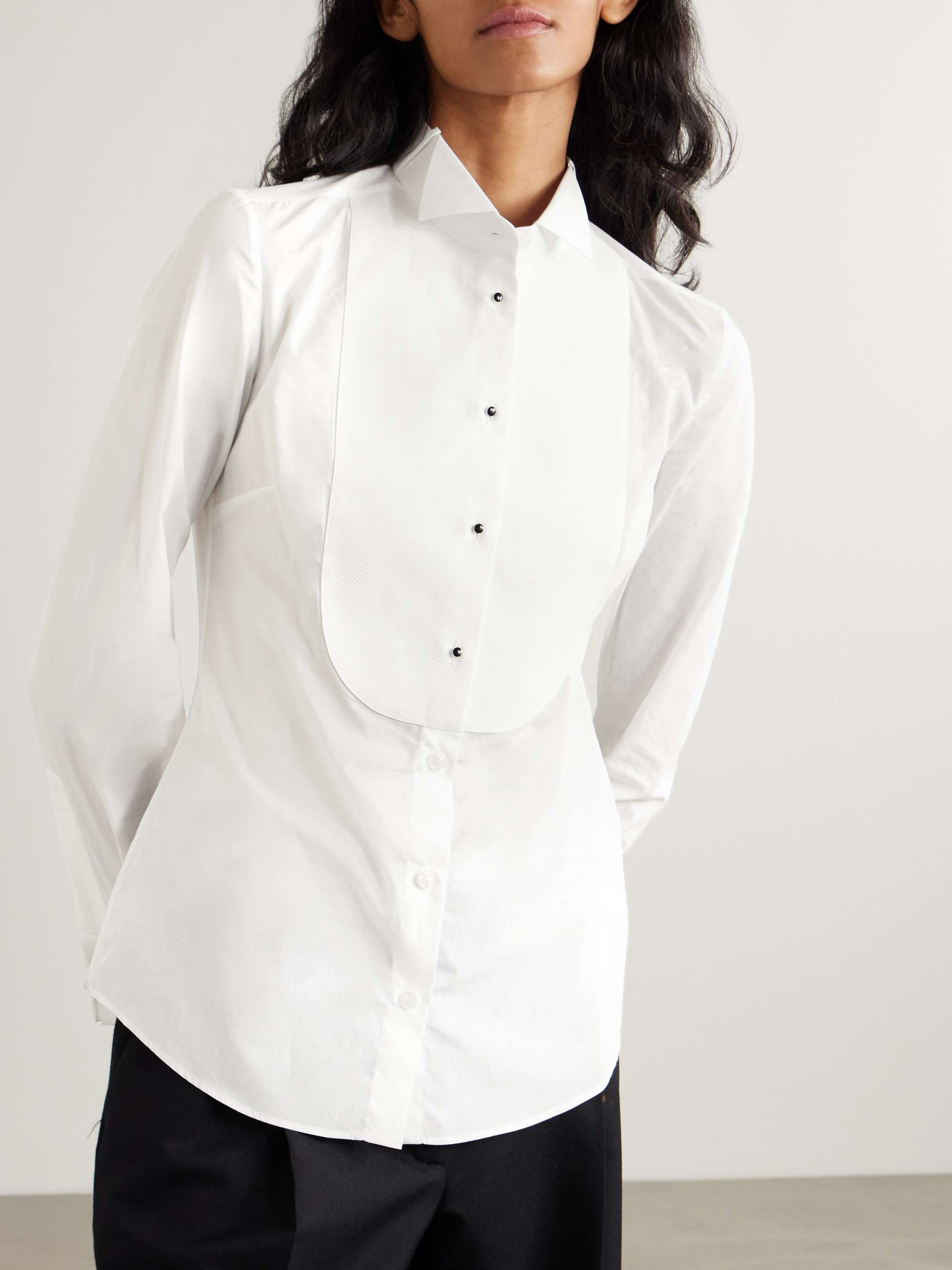 Piqué-trimmed paneled cotton-poplin shirt view
