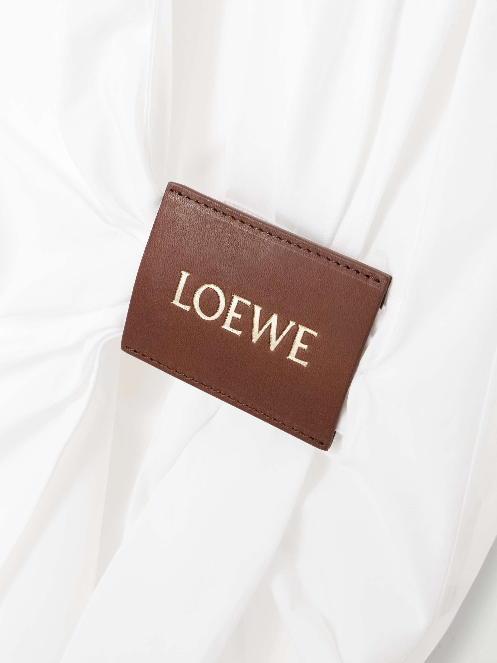 Wrap-effect leather-trimmed cotton-poplin shirt view