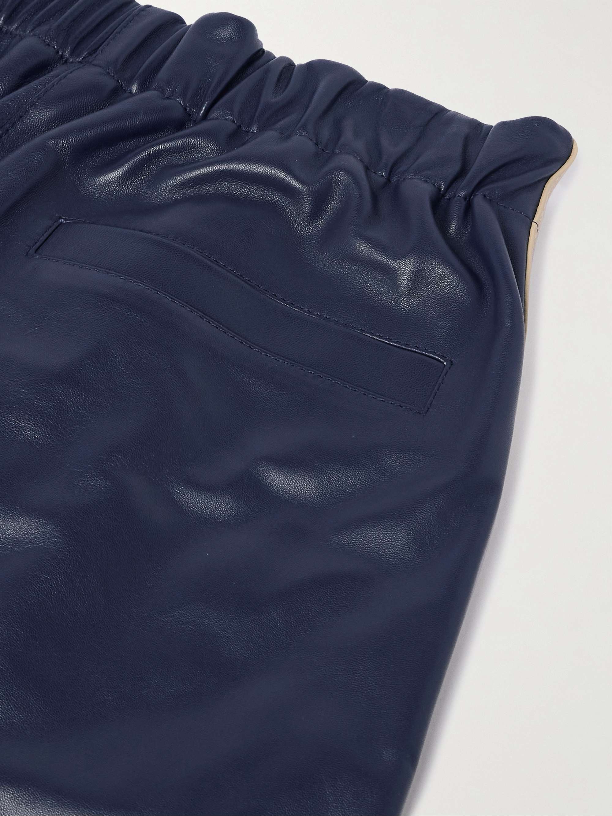 Straight-Leg Striped Leather Trousers view
