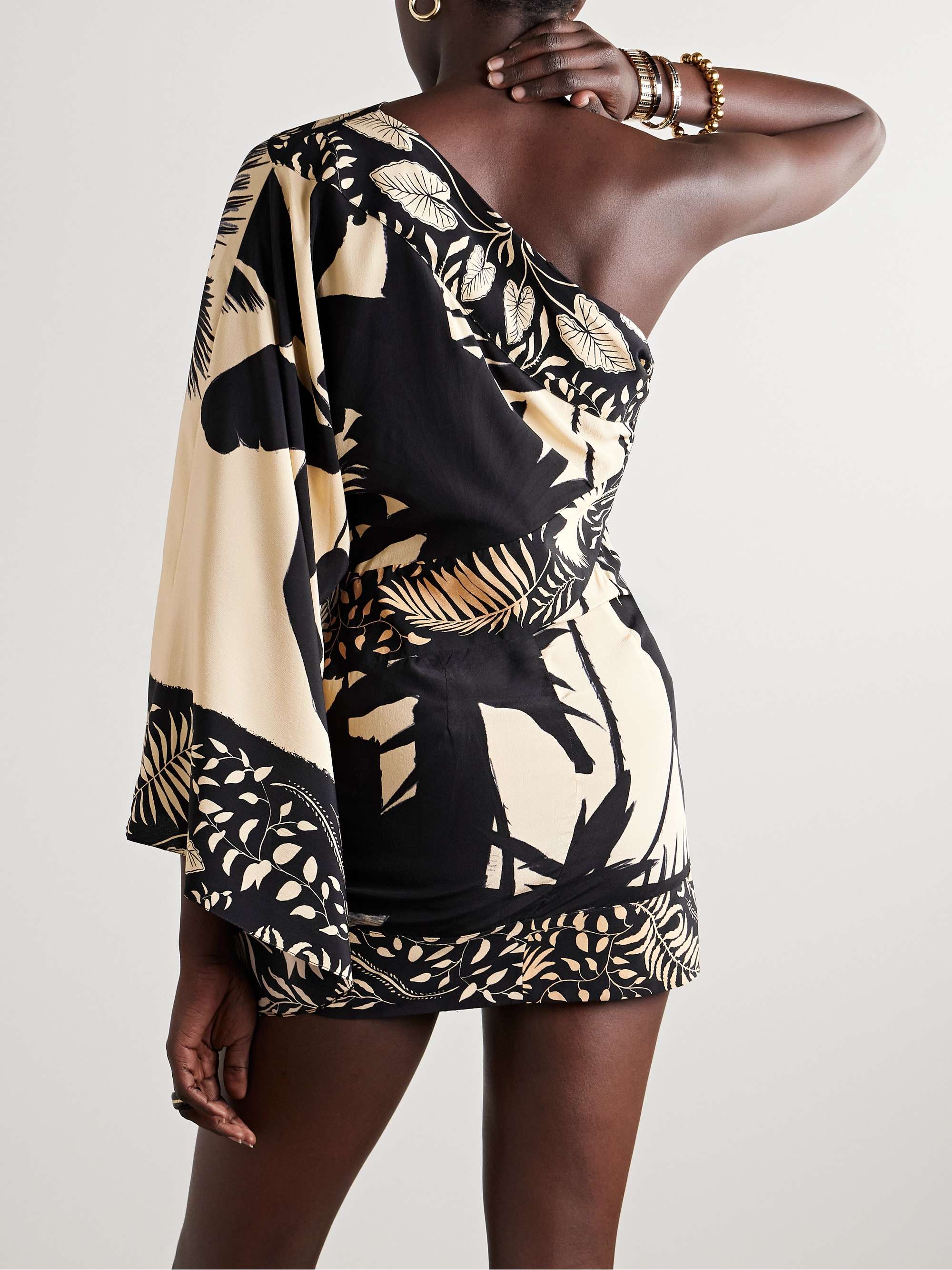 Forest one-sleeve ruched printed silk crepe de chine mini dress view