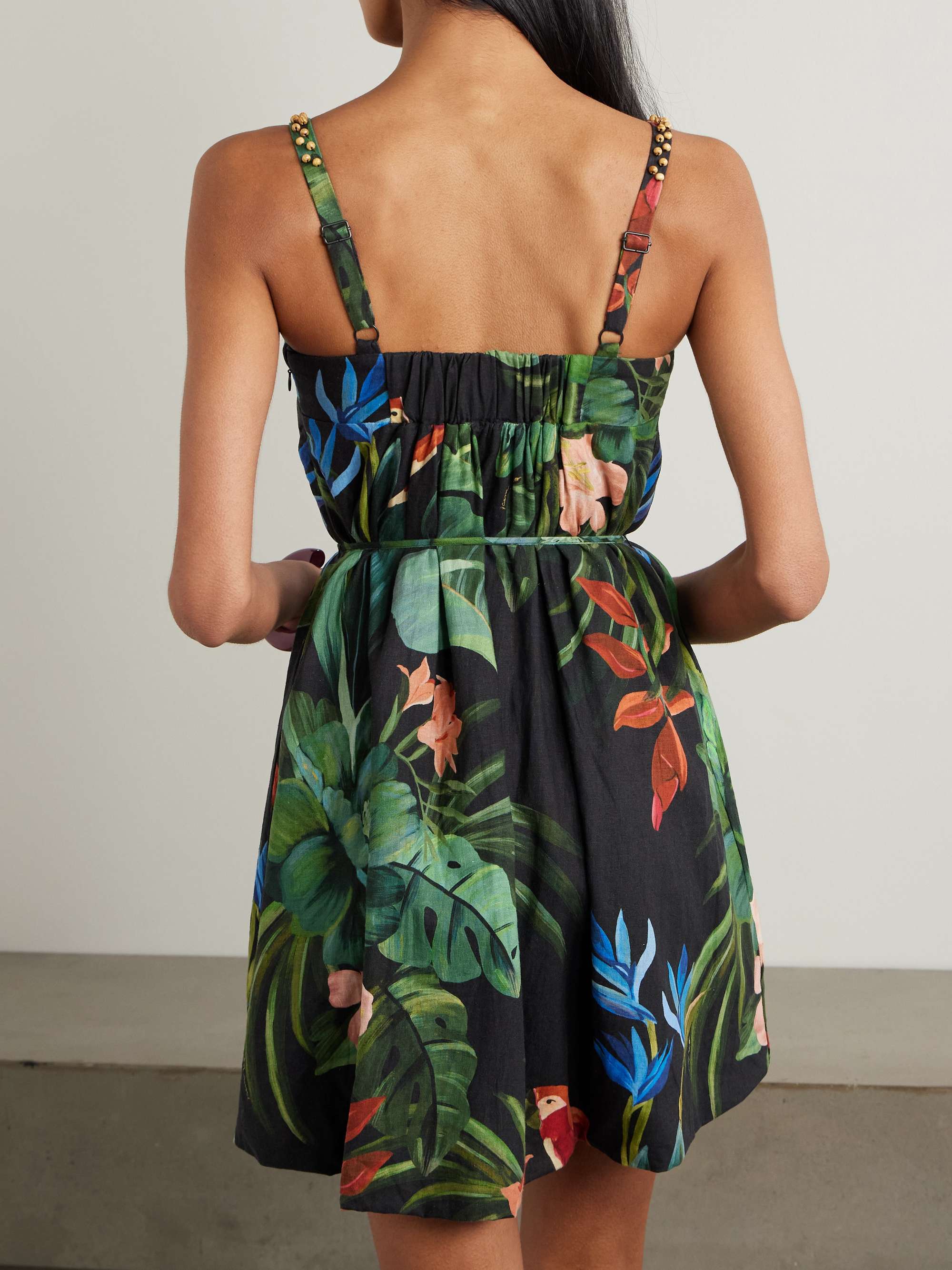 Midnight Macaw Fiesta bead-embellished floral-print linen-blend mini dress view