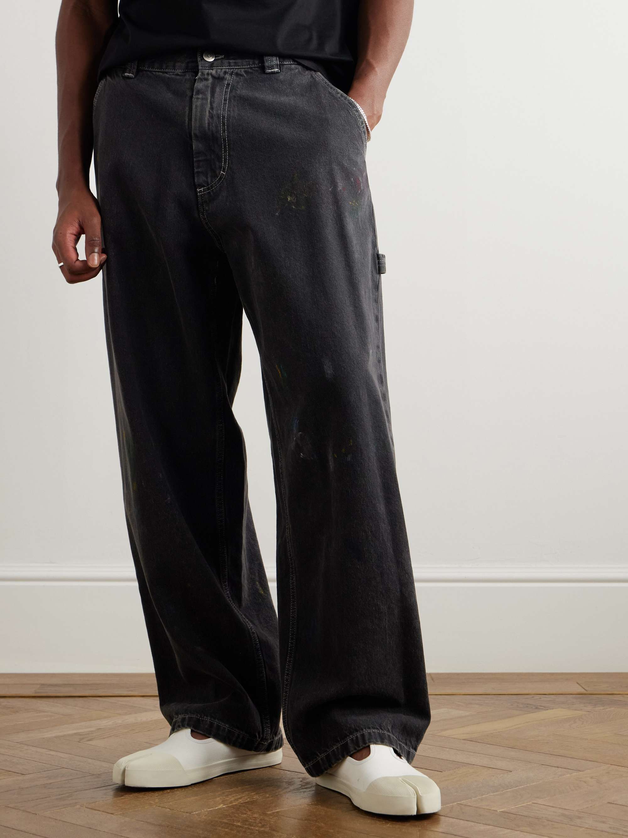 Wide-Leg Paint-Splattered Jeans view