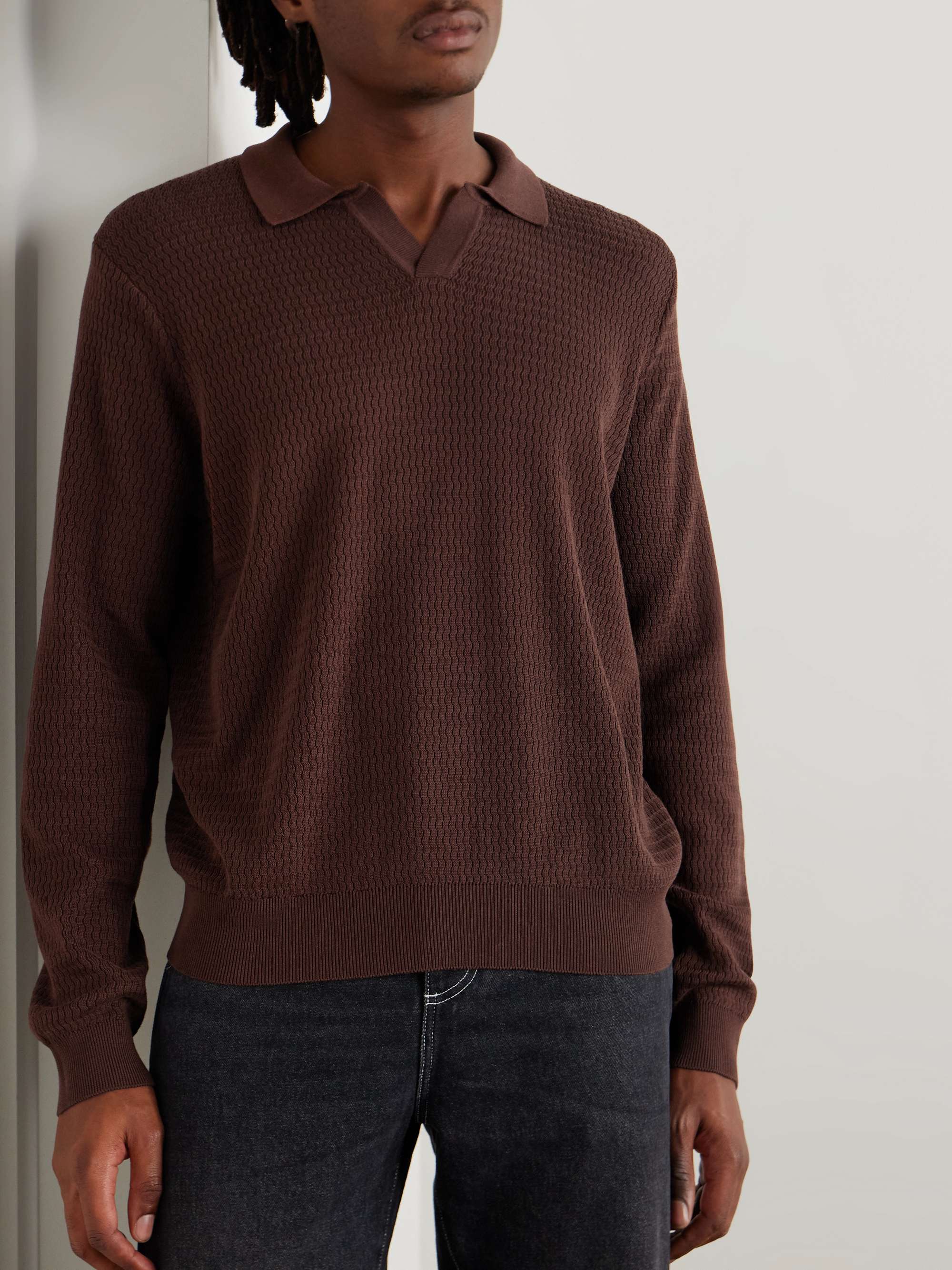 Textured Cotton and Silk-Blend Polo Shirt view