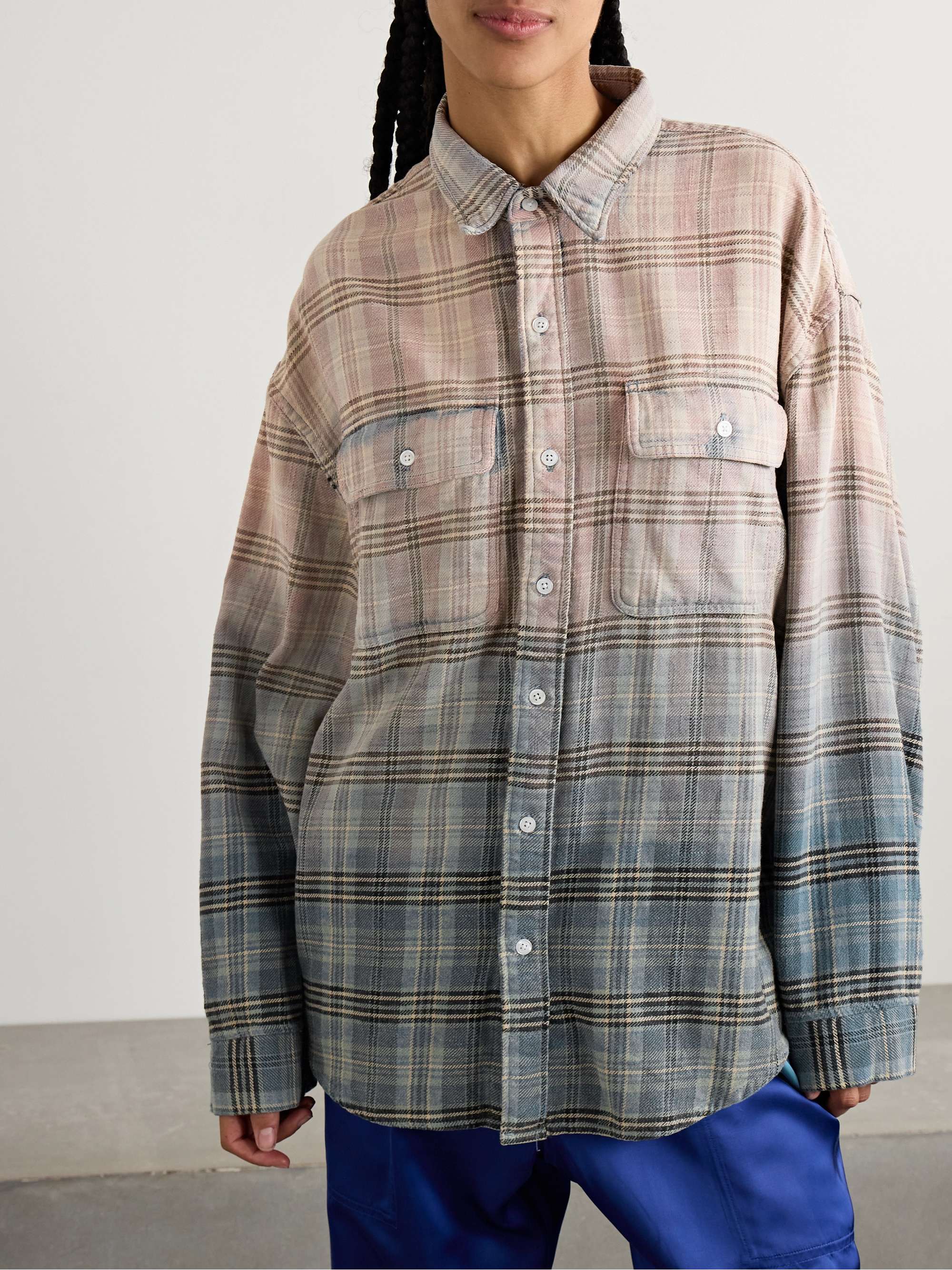 Degradé checked cotton-flannel shirt view