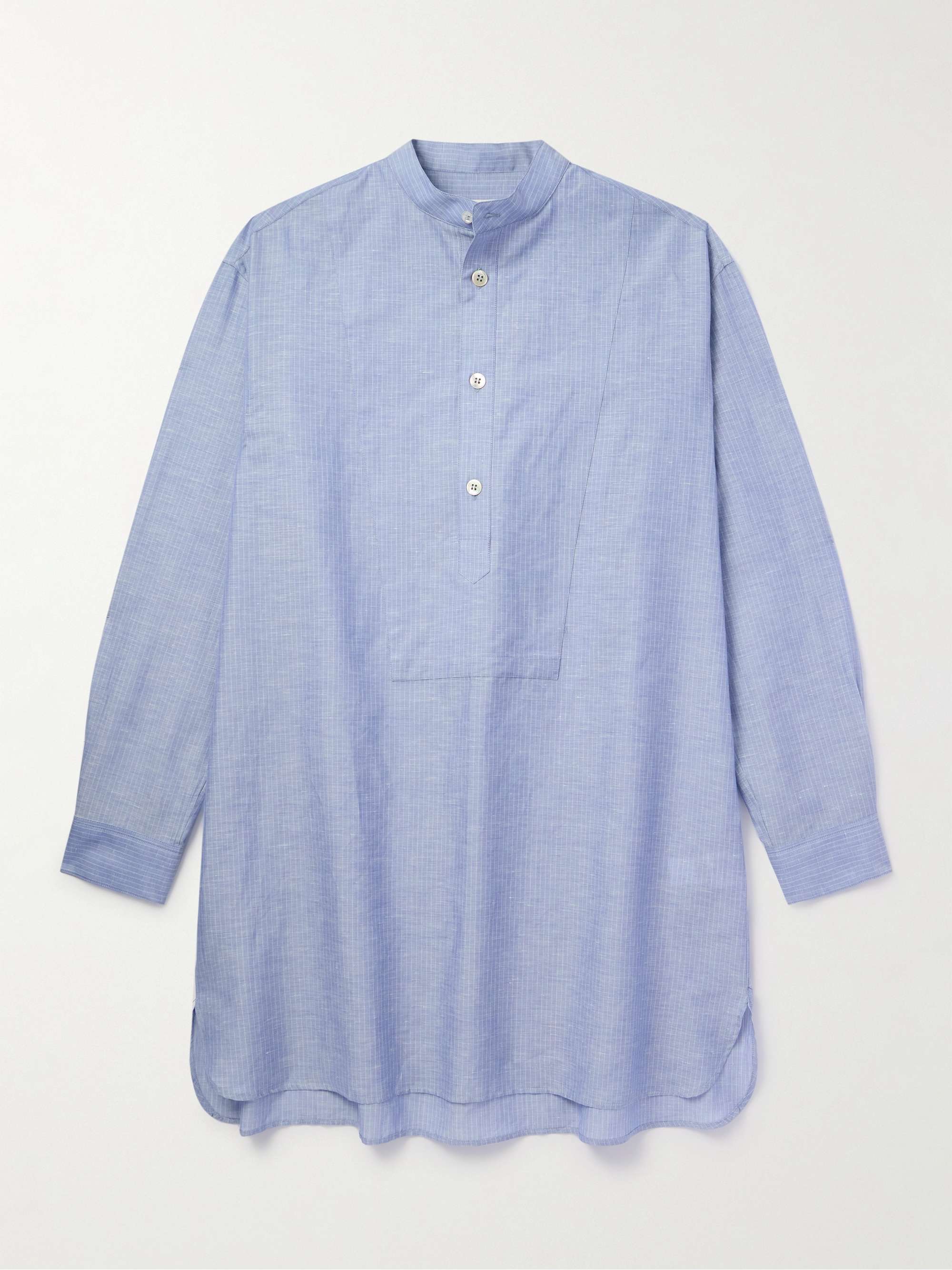 Suwako Grandad-Collar Striped Linen and Cotton-Blend Shirt view