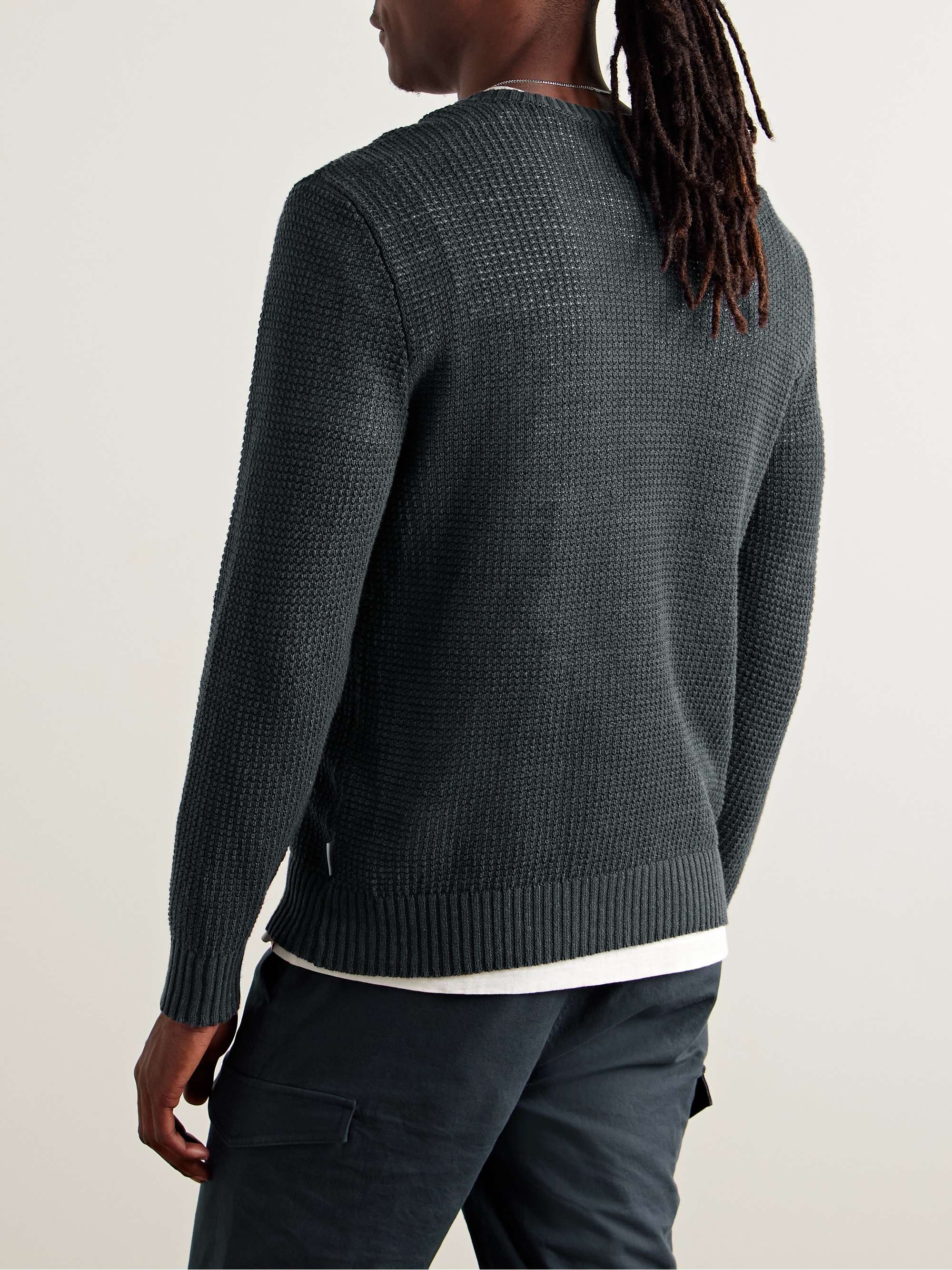 Waffle-Knit Linen Henley Sweater view