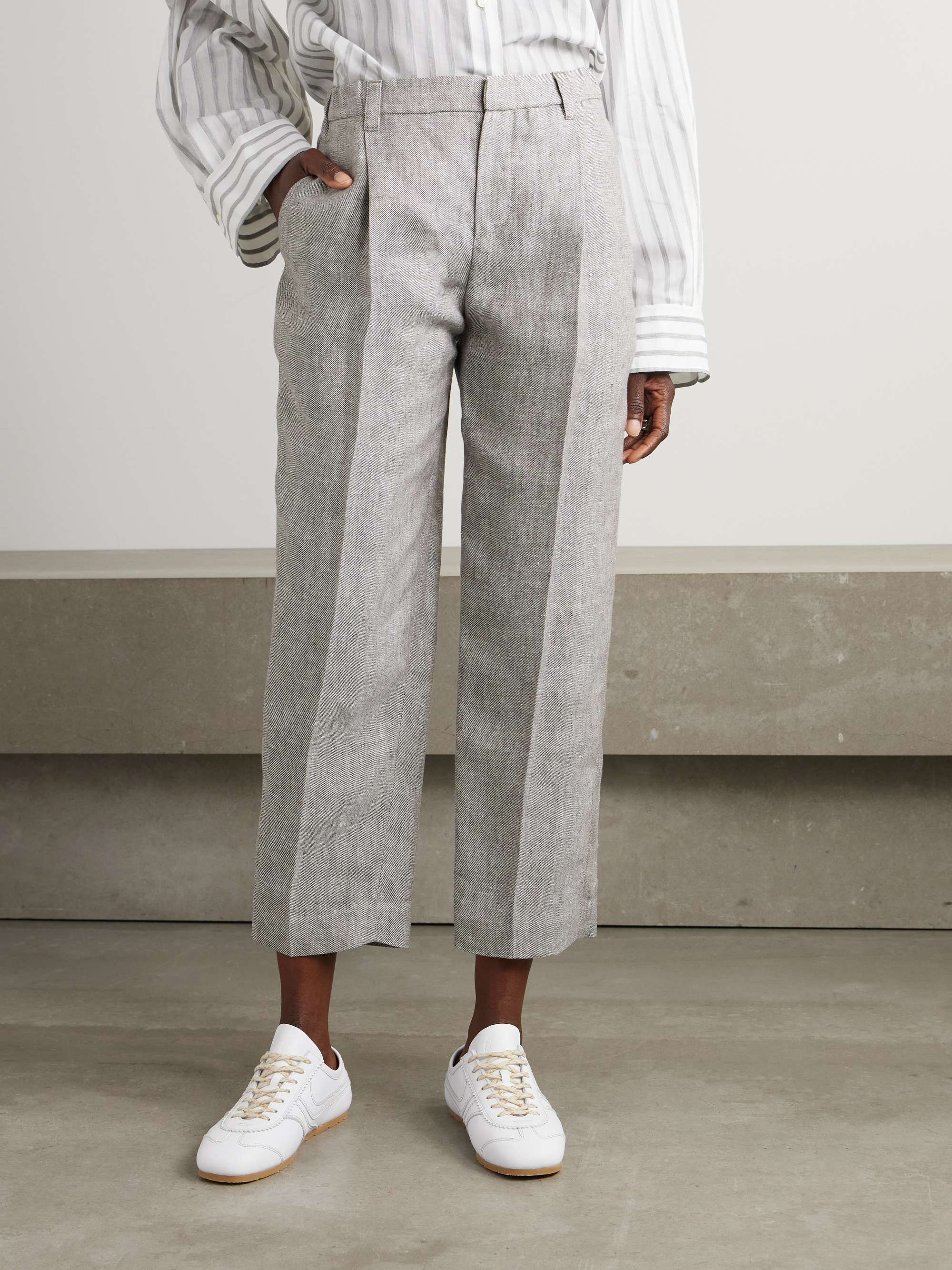 Cropped pleated hemp and linen-blend straight-leg pants view