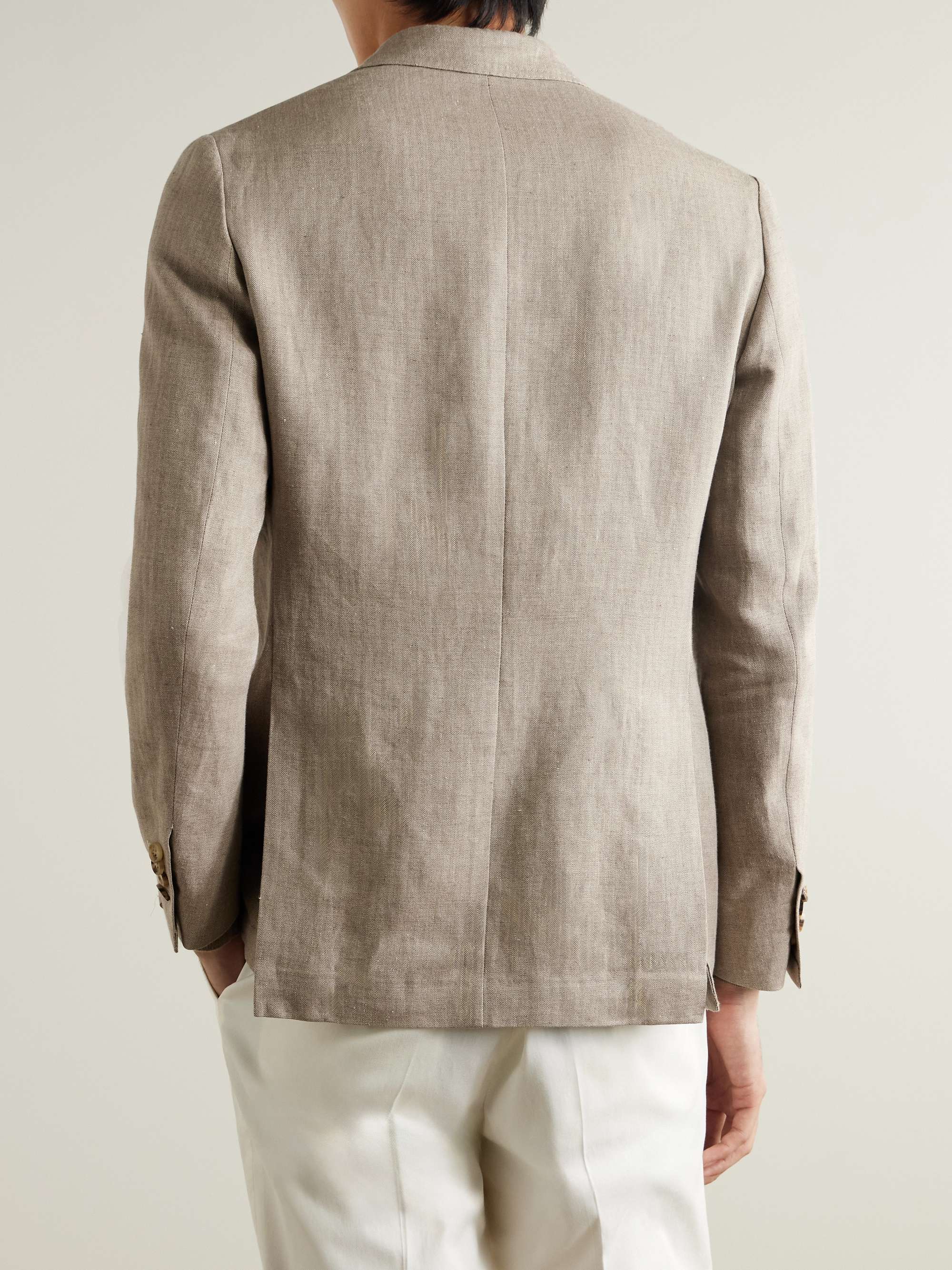 Double-Breasted Herringbone Linen Blazer view