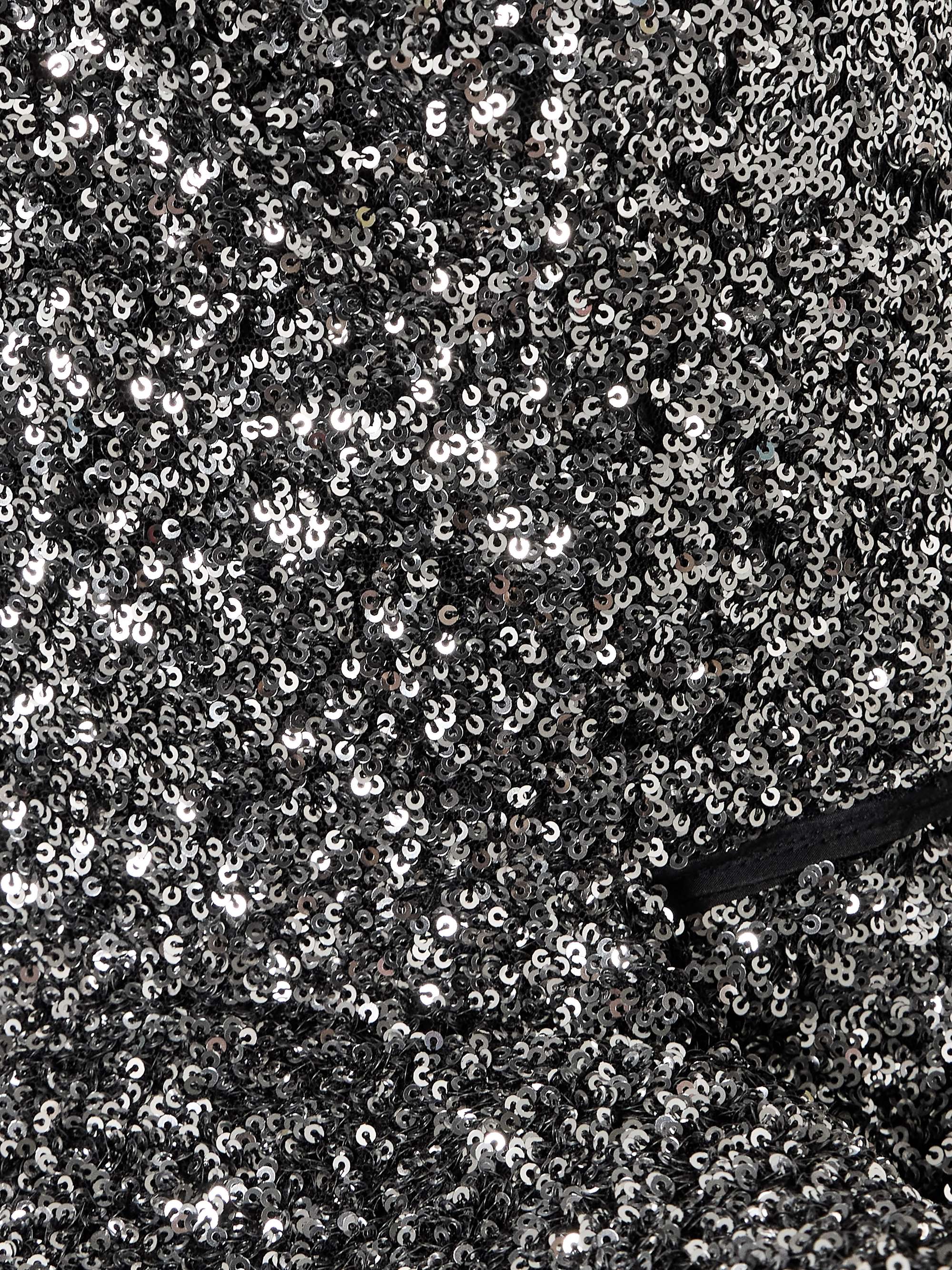 Indiscreet Wave strapless asymmetric ruffled sequined tulle top view