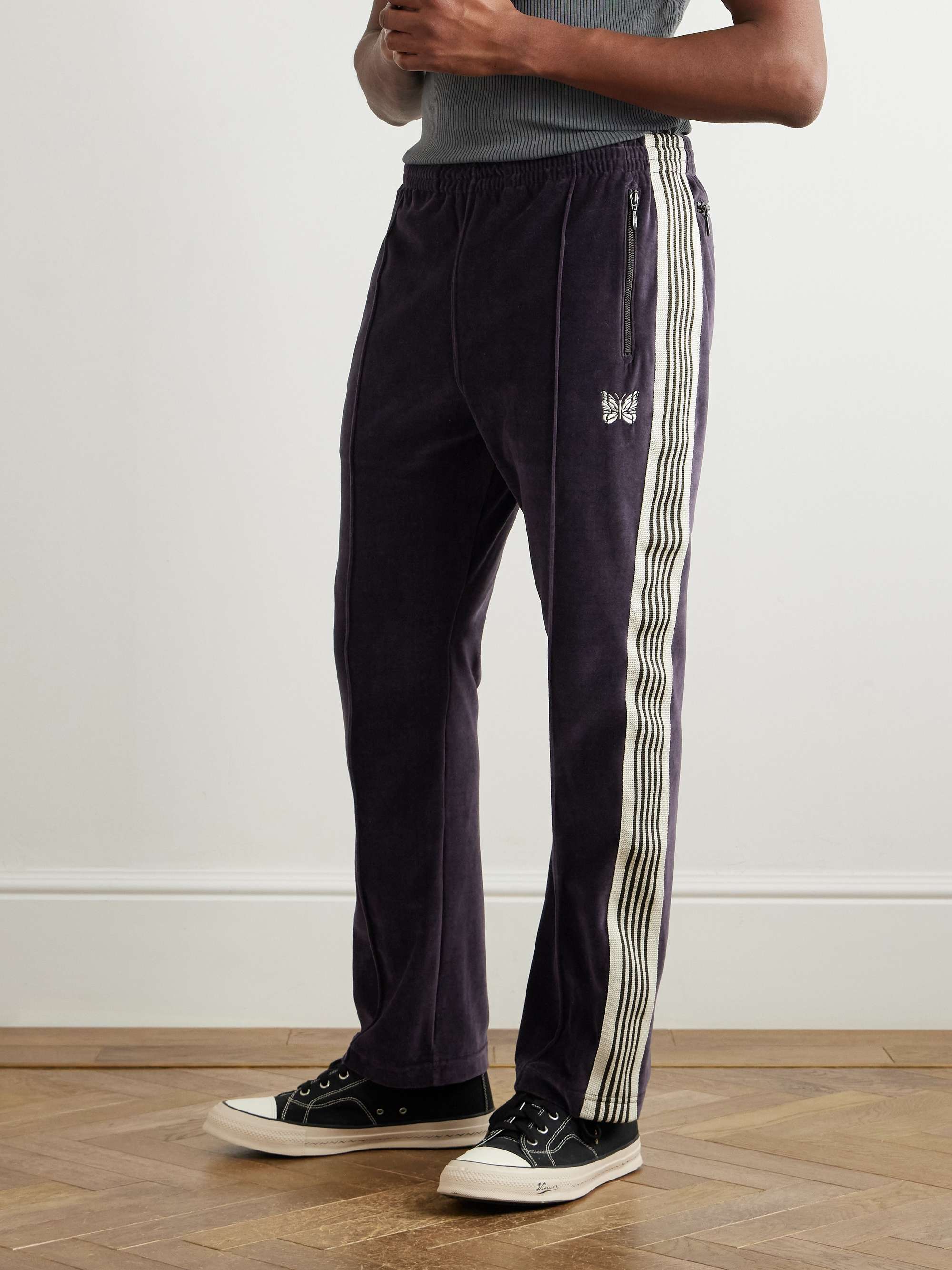 Logo-Embroidered Striped Cotton-Blend Velour Track Pants view