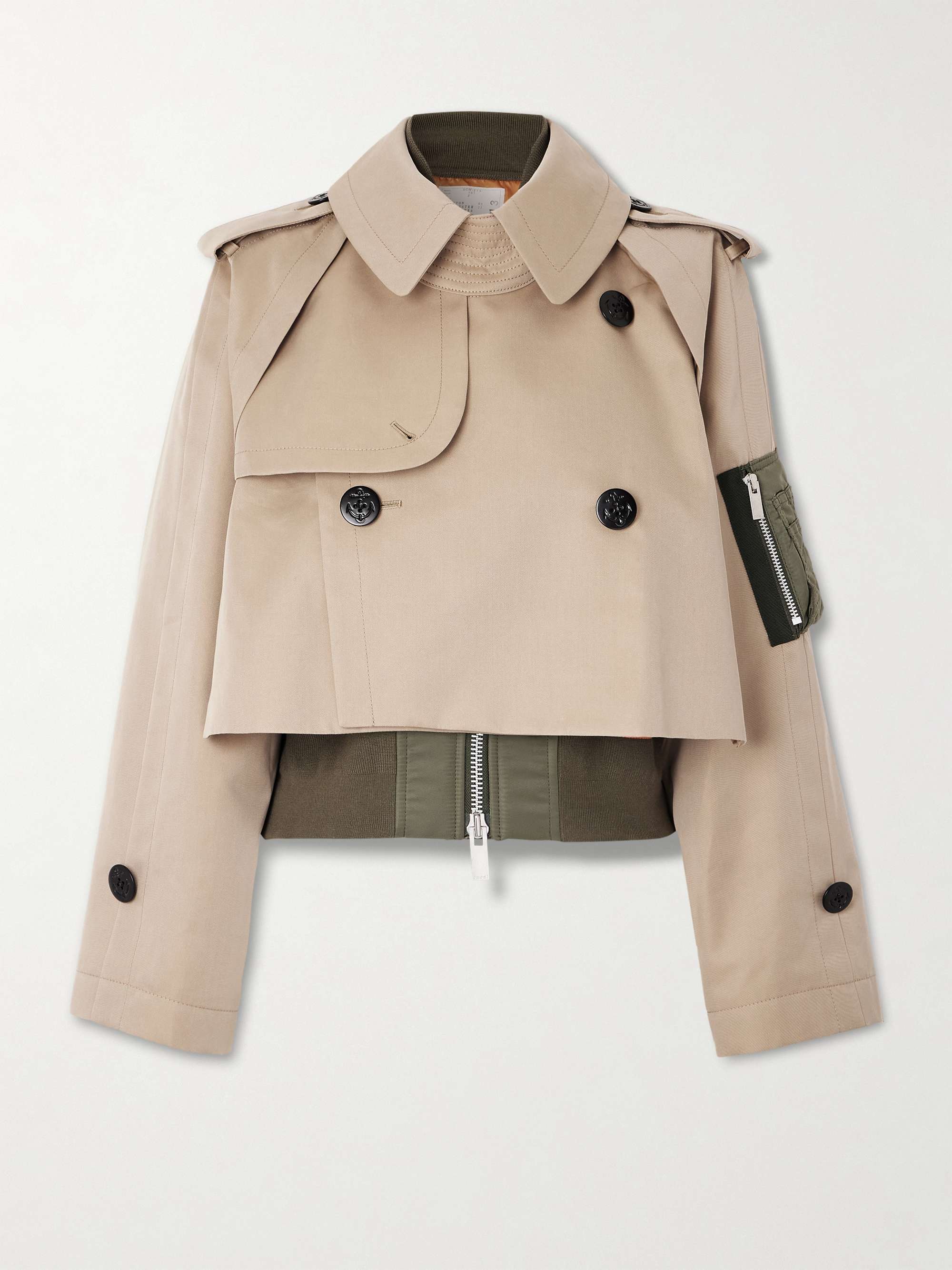 Layered shell-trimmed cotton-blend gabardine and knitted jacket view