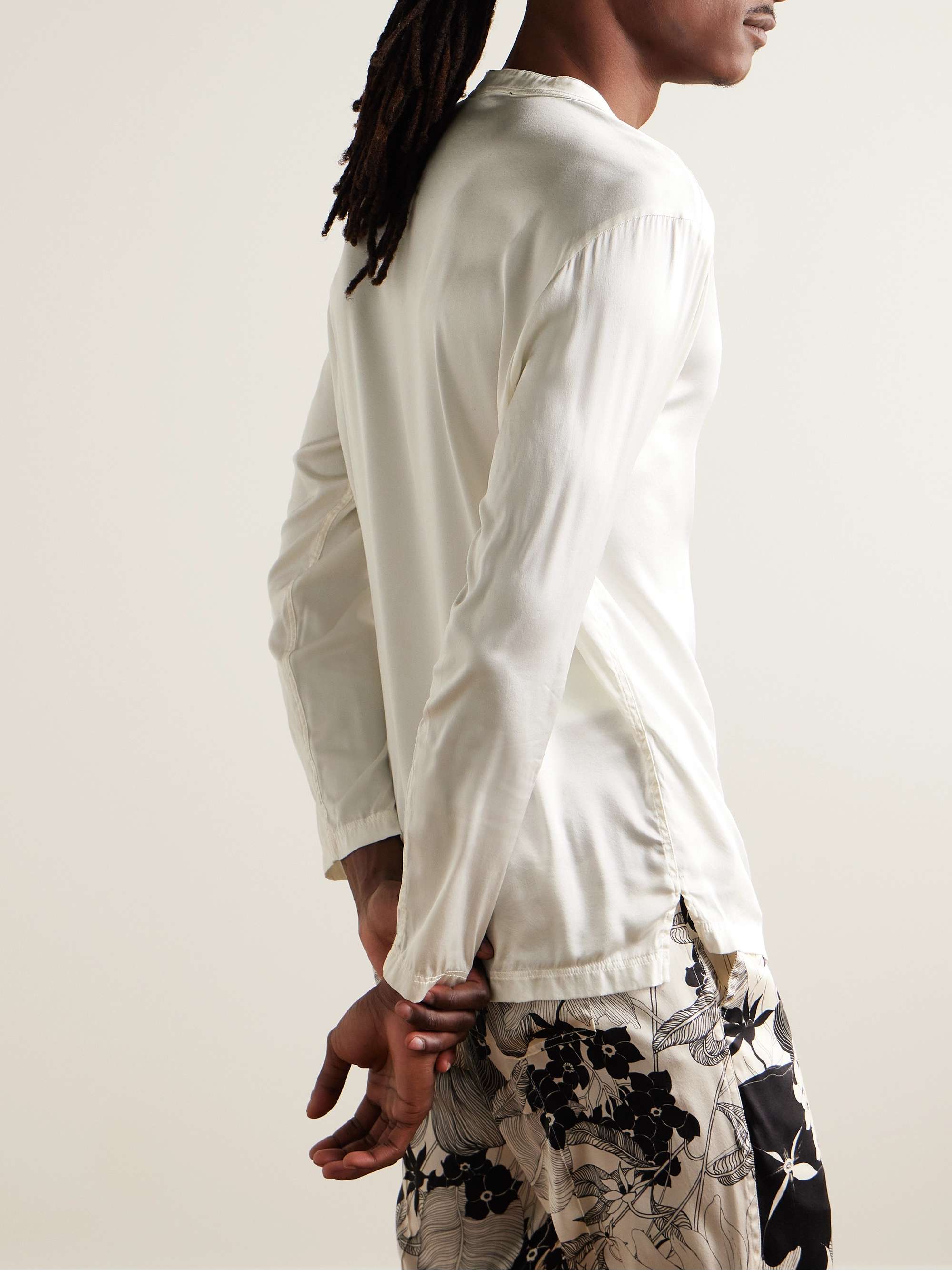 Silk-Blend Satin Henley Pyjama Top view